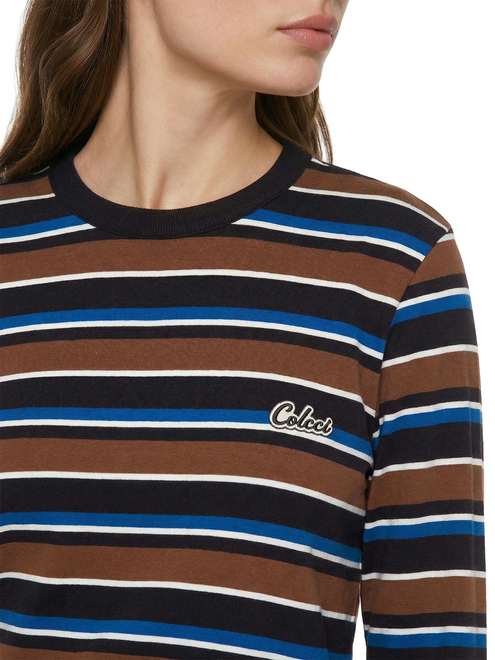 Camiseta Feminina Listrada Marrom Colcci