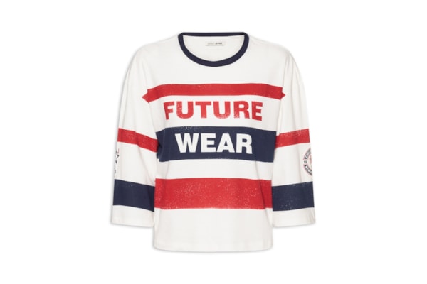 Camiseta Feminina Listrada Patch - Branco