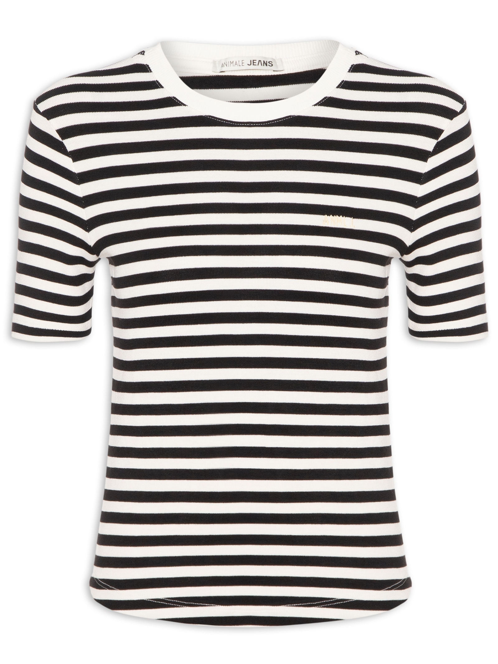 Camiseta Feminina Listrada Preto Animale Jeans
