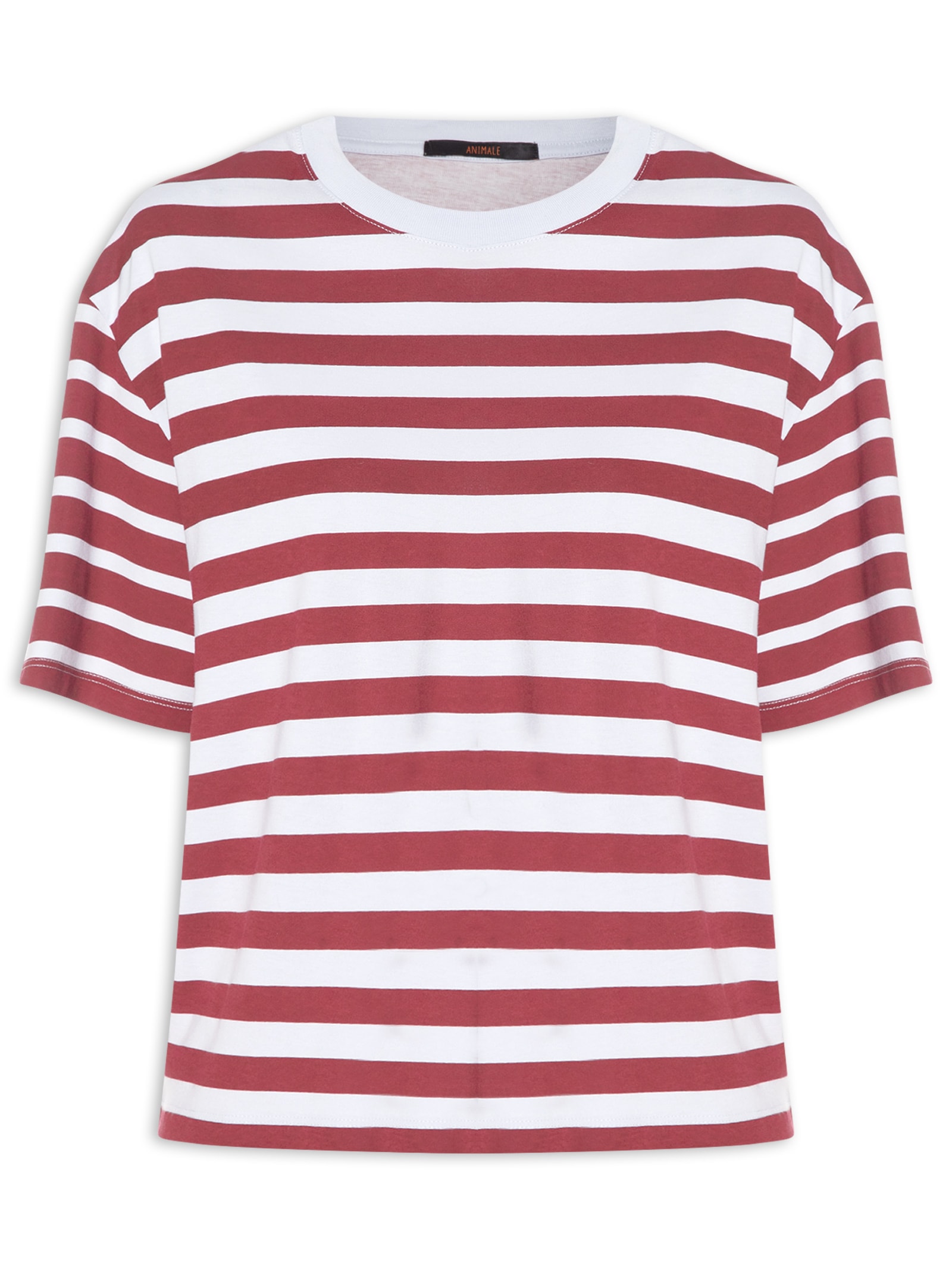 Camiseta Feminina Listras Fio Tinto Vermelho Animale