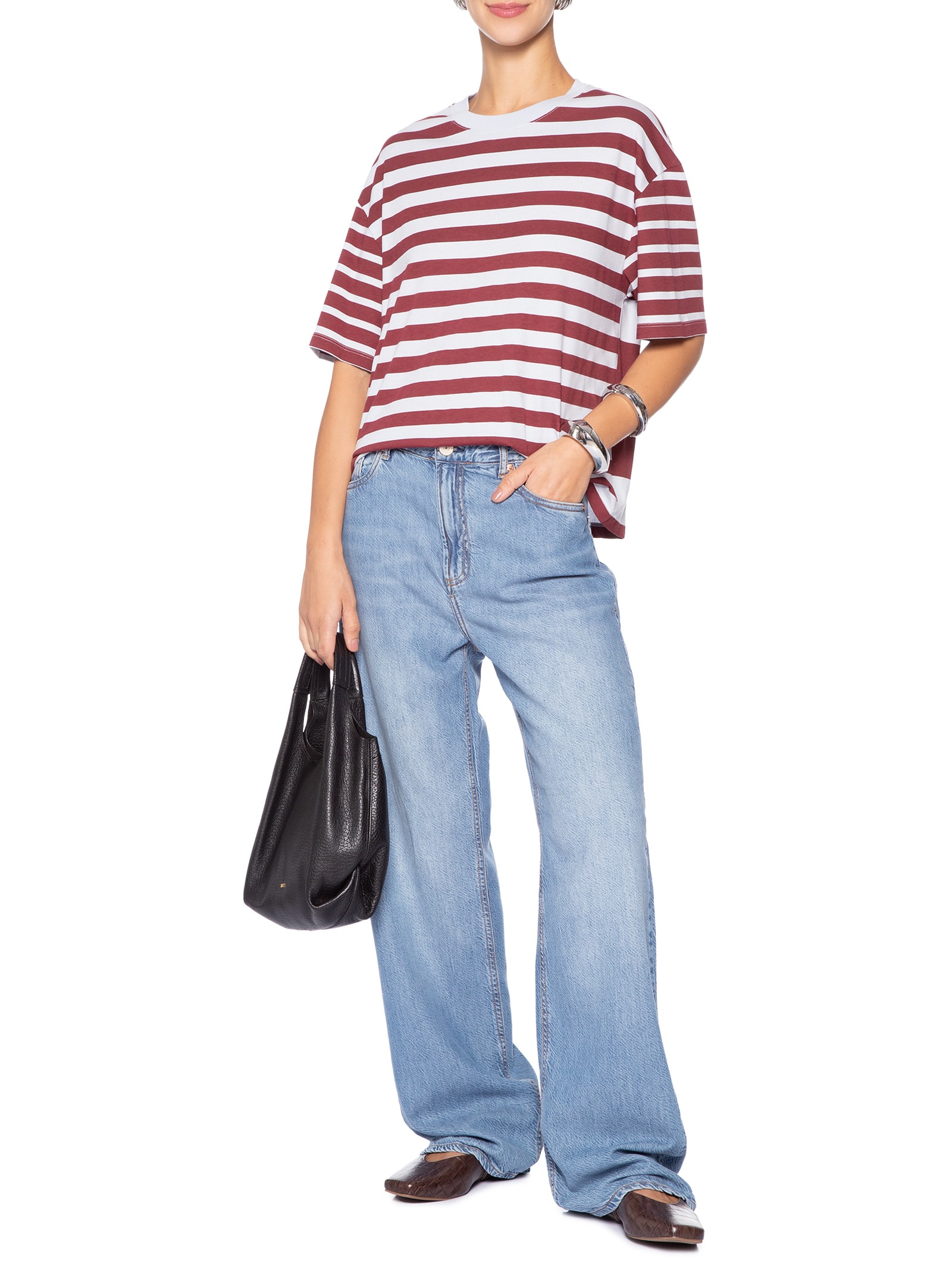 Camiseta Feminina Listras Fio Tinto Vermelho Animale