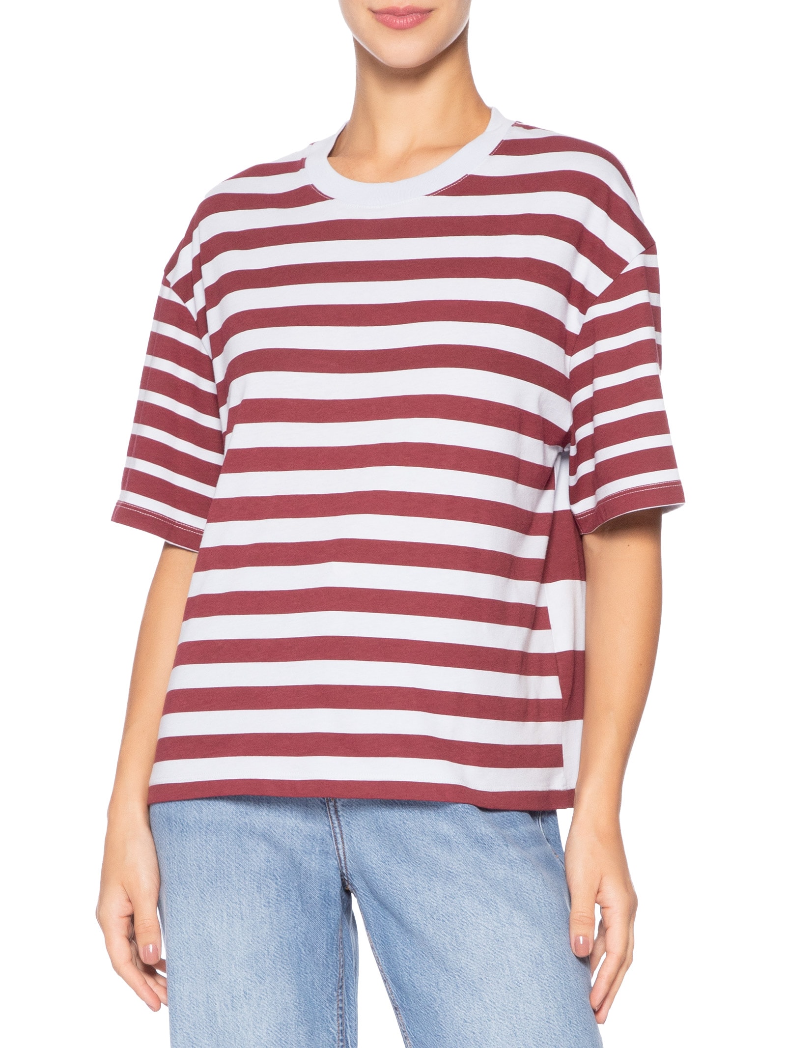Camiseta Feminina Listras Fio Tinto Vermelho Animale