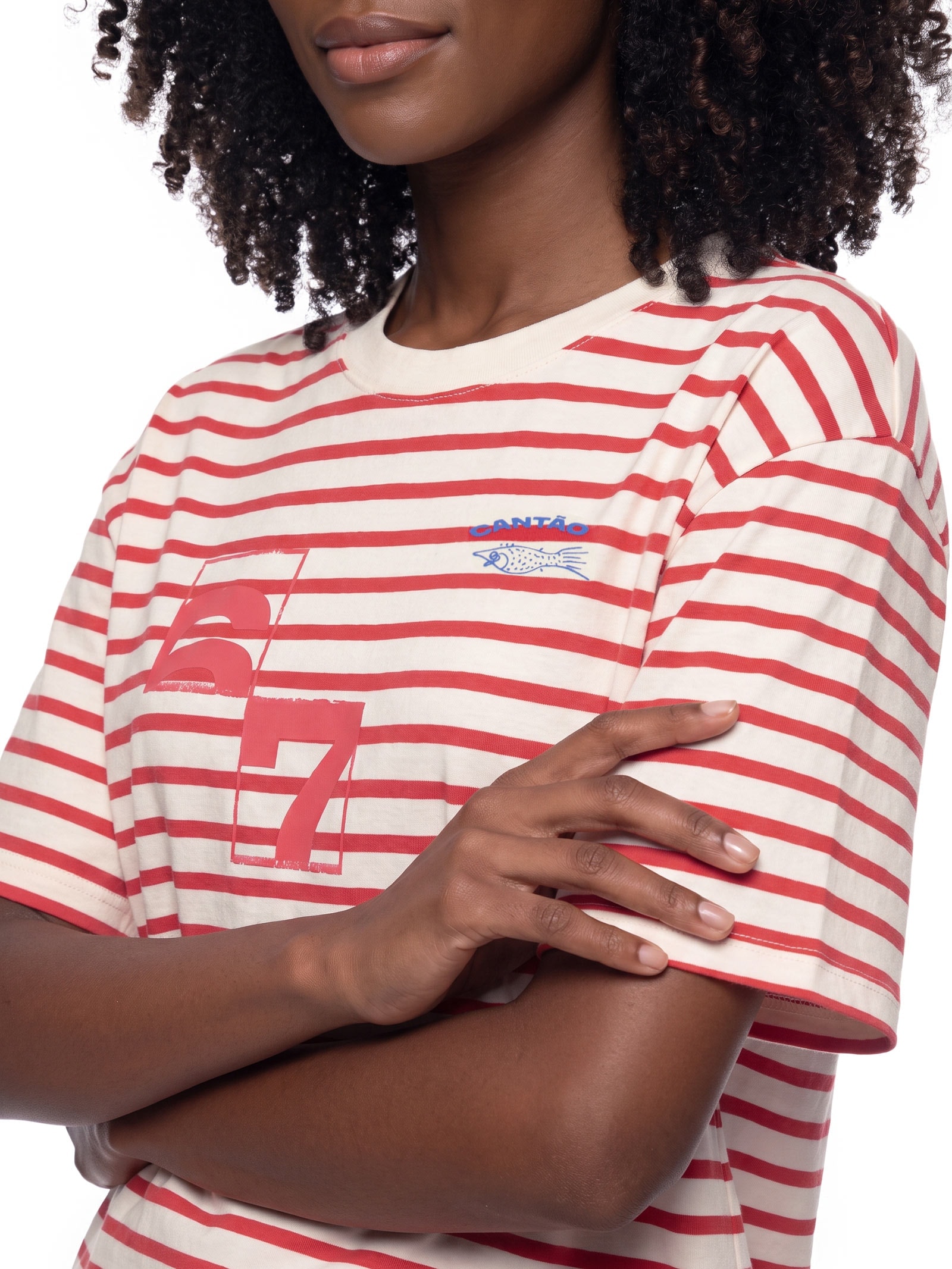 Camiseta Feminina Listras Memórias Vermelho Cantão