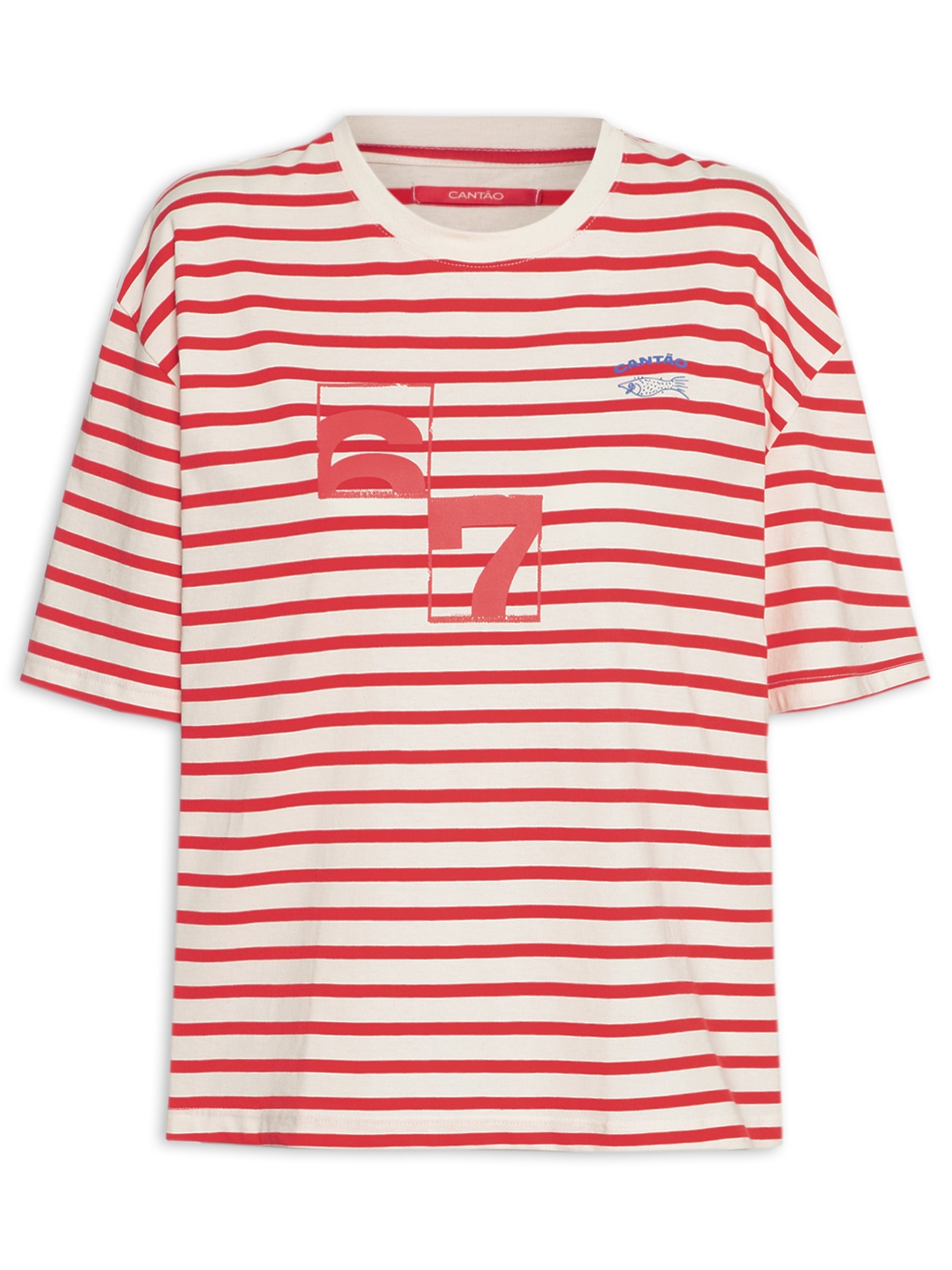 Camiseta Feminina Listras Memórias Vermelho Cantão