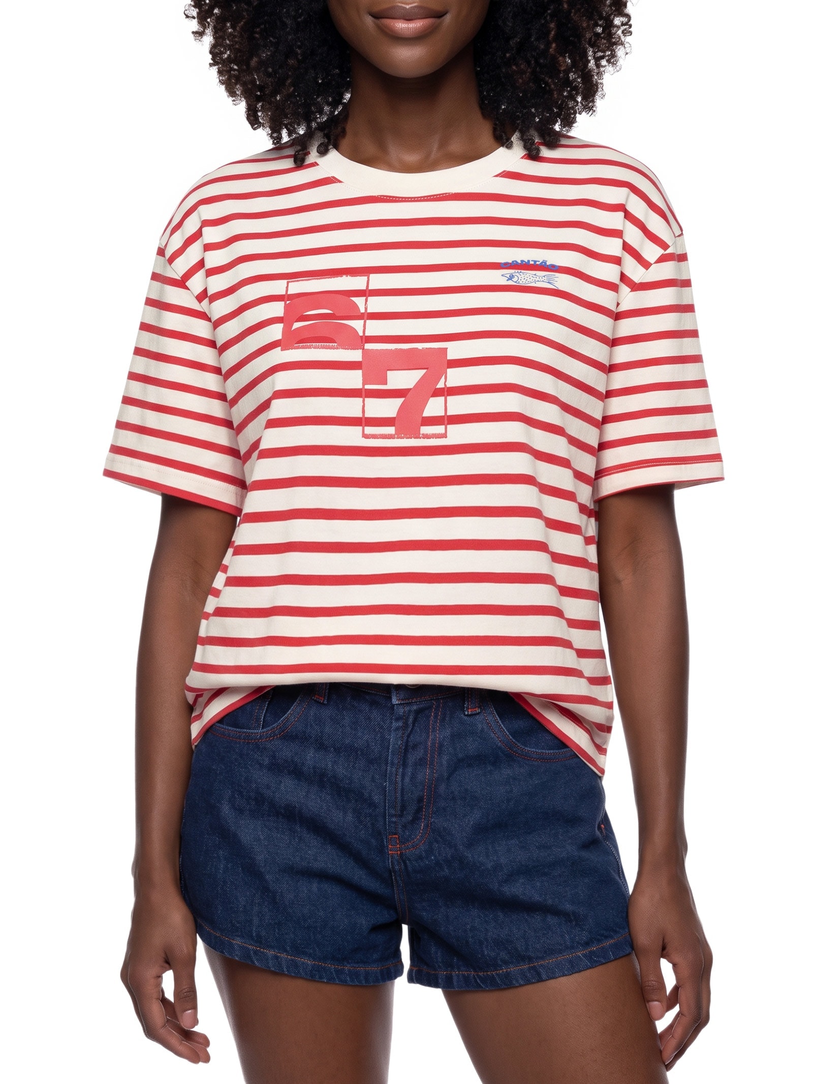 Camiseta Feminina Listras Memórias Vermelho Cantão