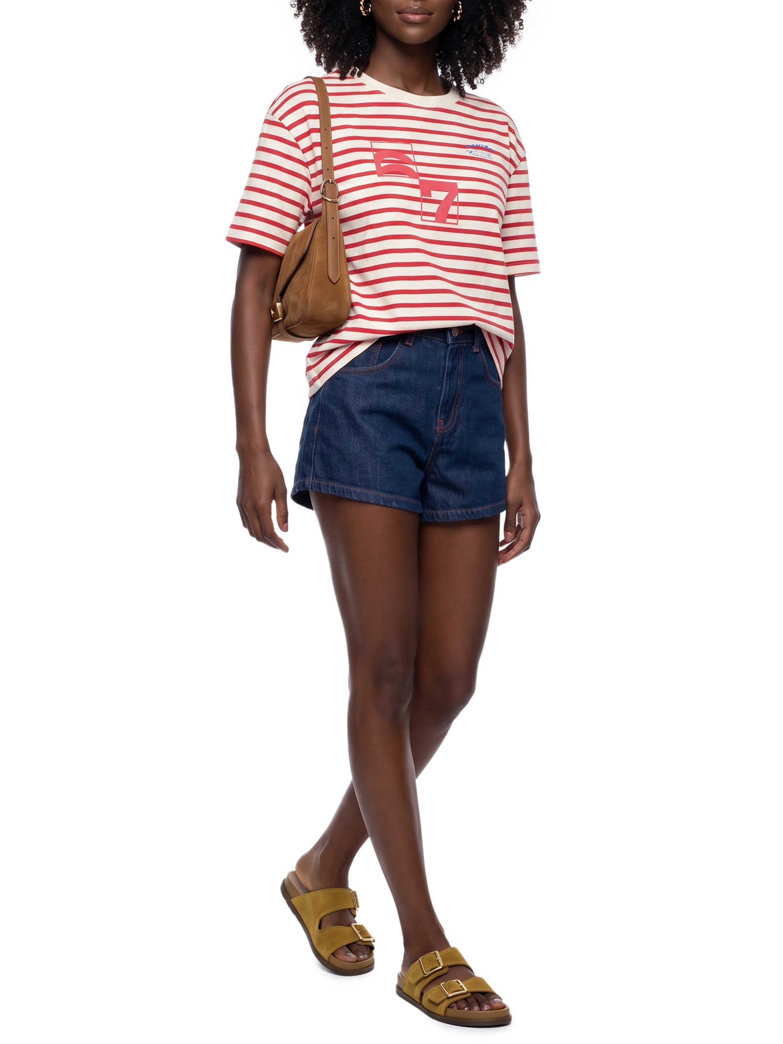 Camiseta Feminina Listras Memórias Vermelho Cantão