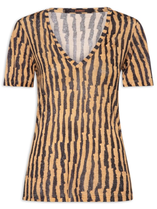 Camiseta Feminina Listras Rafia – Marrom