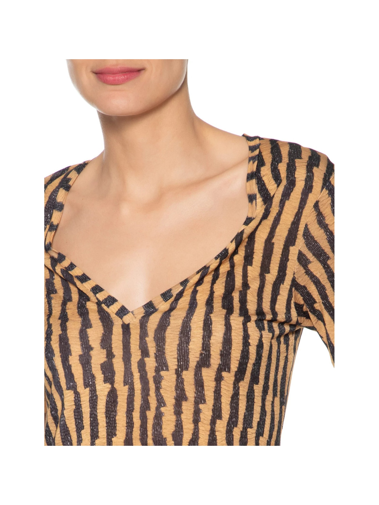 Camiseta Feminina Listras Rafia Marrom Animale