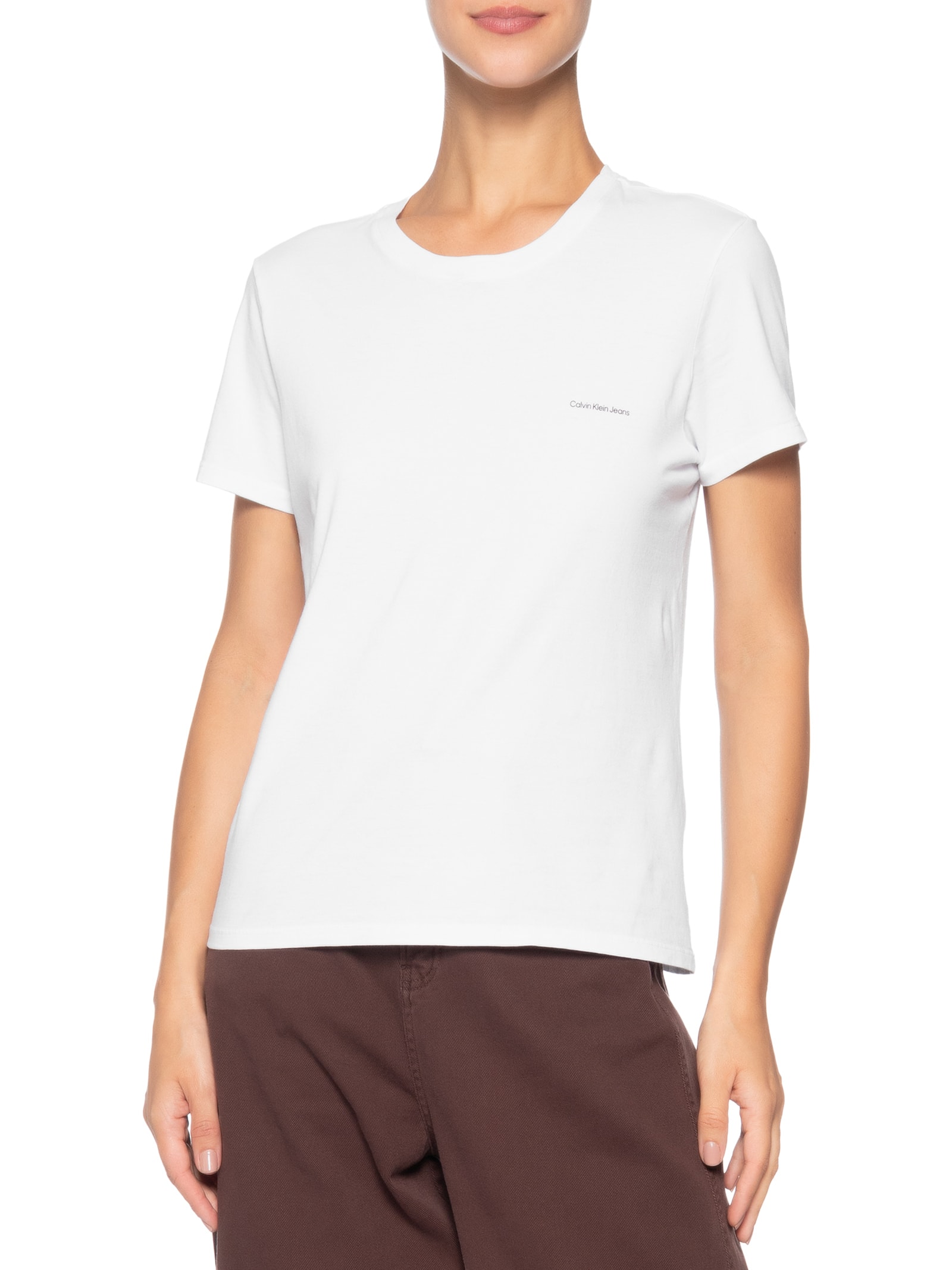 Camiseta Feminina Logo Básico Peito – Branco Calvin Klein Jeans