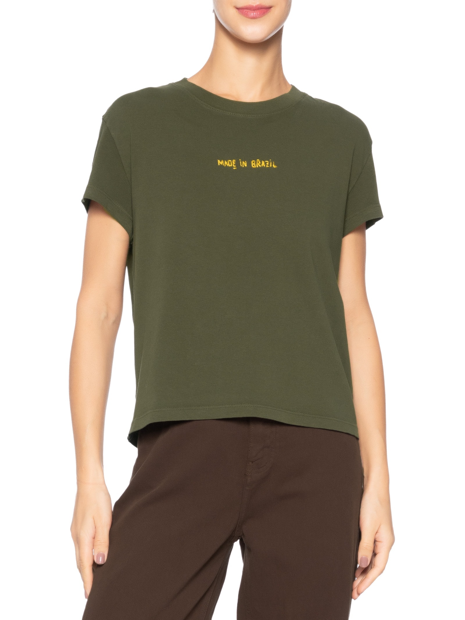 Camiseta Feminina Made In Brazil Bordado Verde Osklen