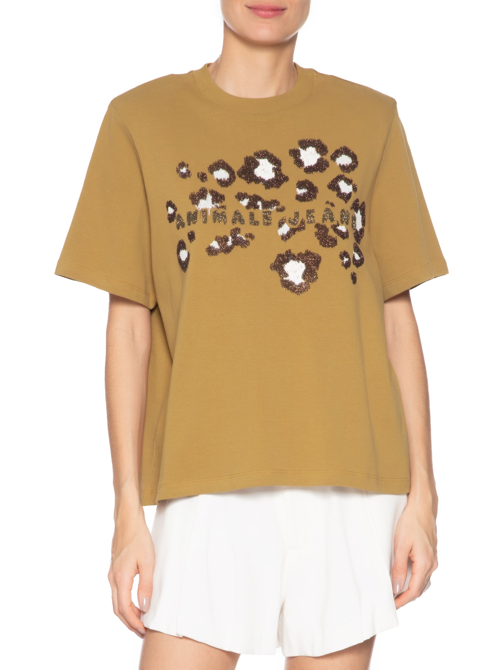 Camiseta Feminina Malha AJ Spots Marrom Animale Jeans