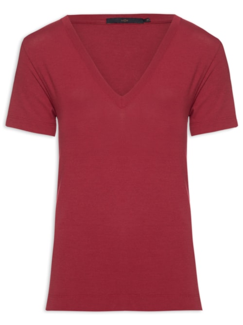 Camiseta Feminina Malha Básica Decote V - Vermelho