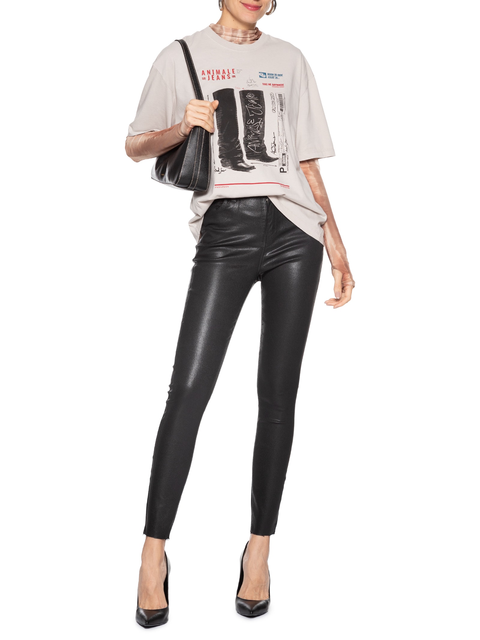 Camiseta Feminina Malha Boot Vintage Cinza Animale Jeans