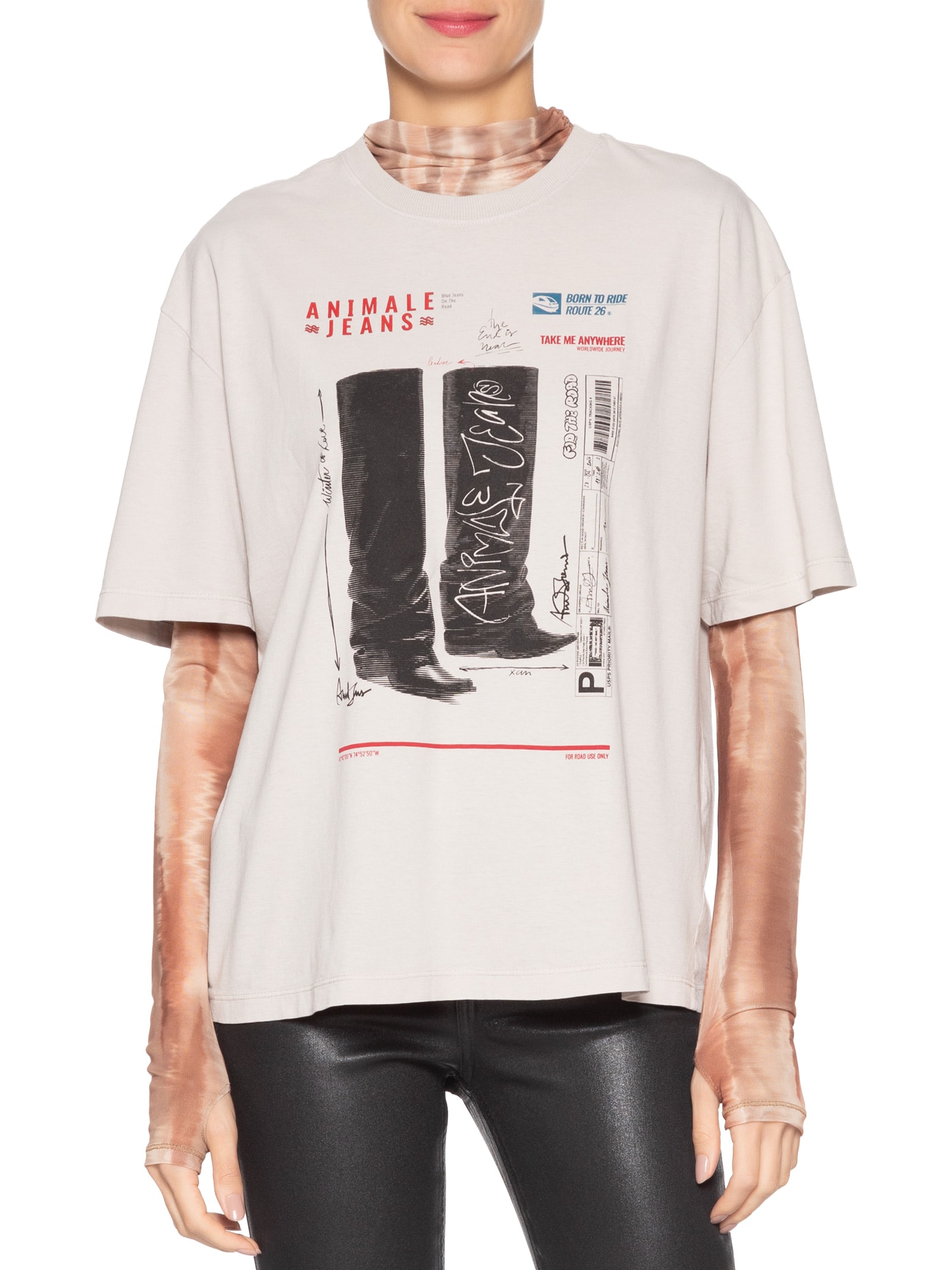 Camiseta Feminina Malha Boot Vintage Cinza Animale Jeans