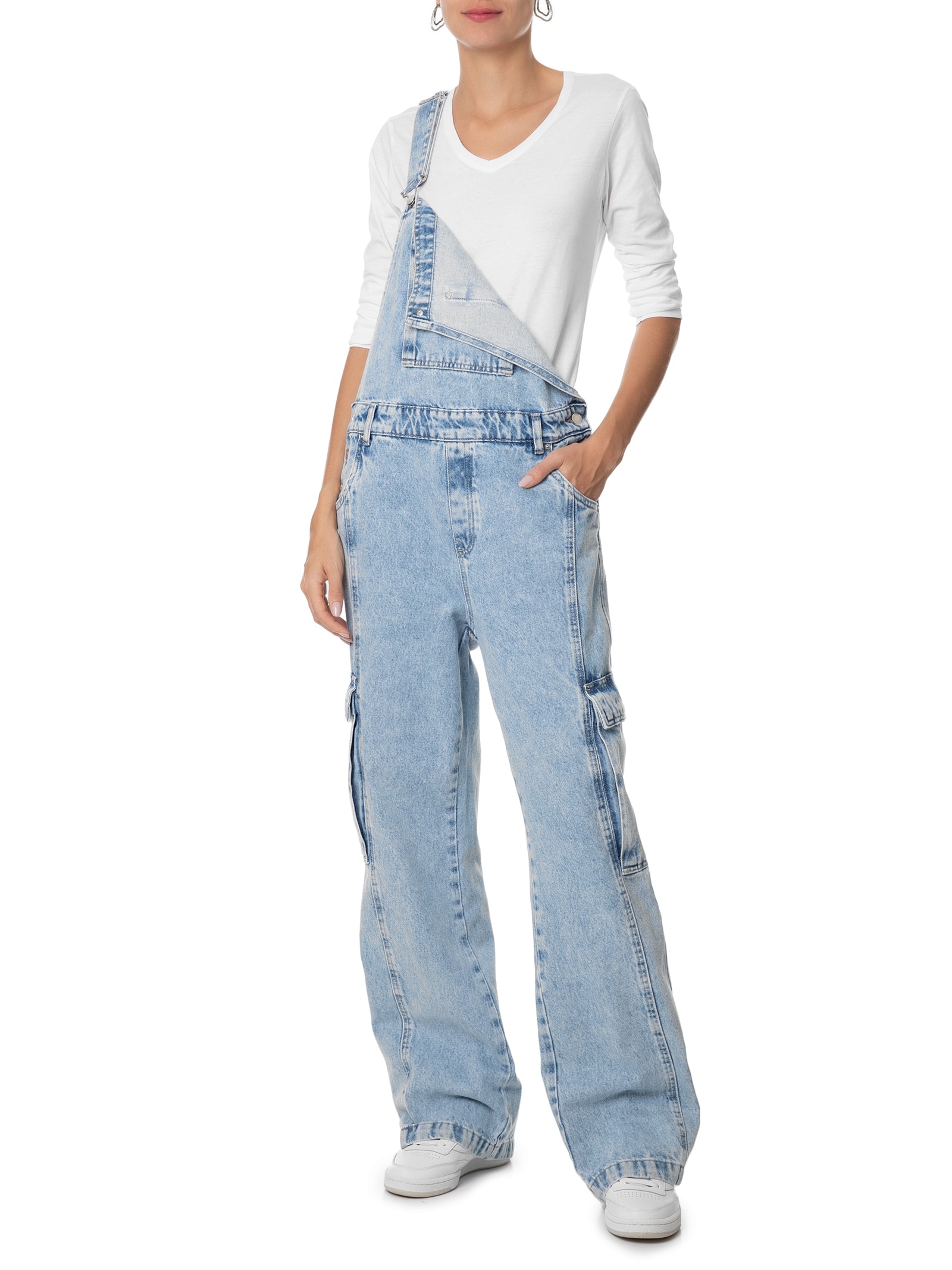 Camiseta Feminina Malha Com Decote V Branco Basiq