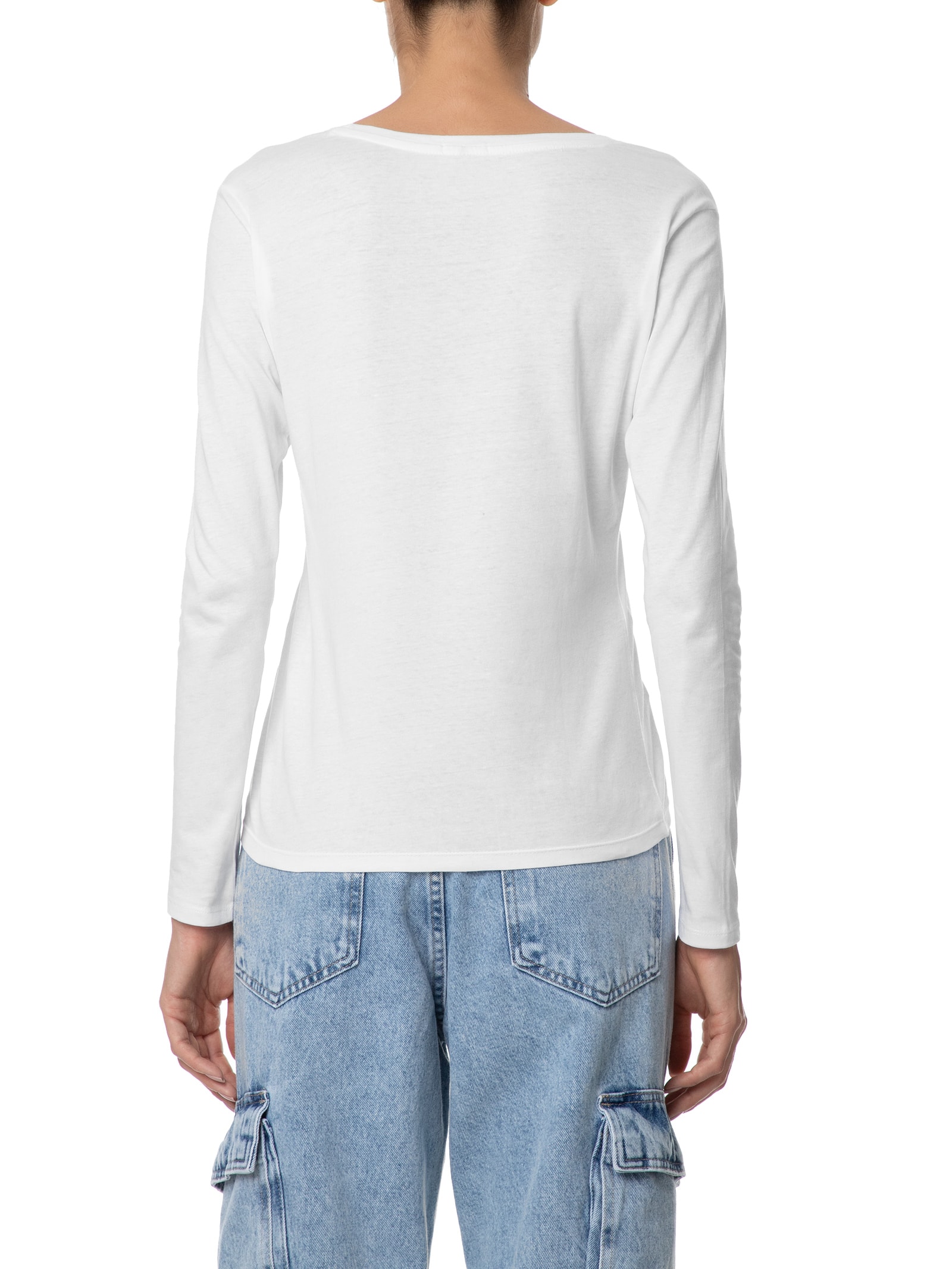 Camiseta Feminina Malha Com Decote V Branco Basiq