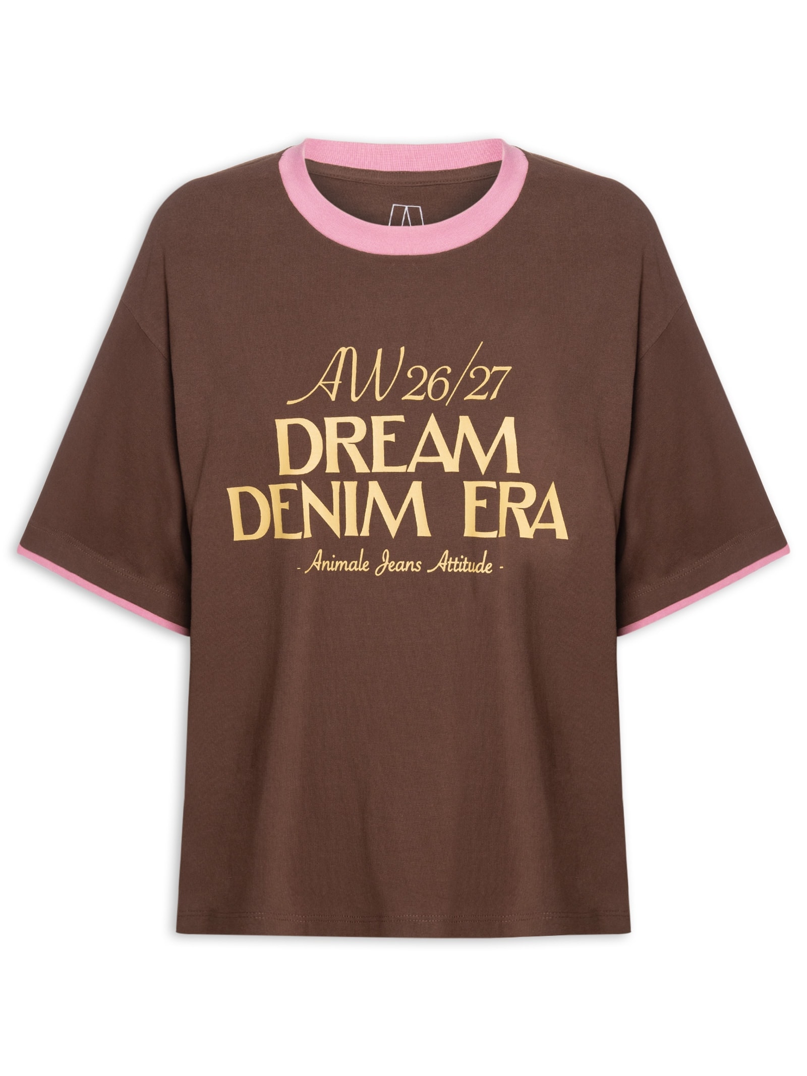 Camiseta Feminina Malha Contrastante Wild Heart Marrom Animale Jeans