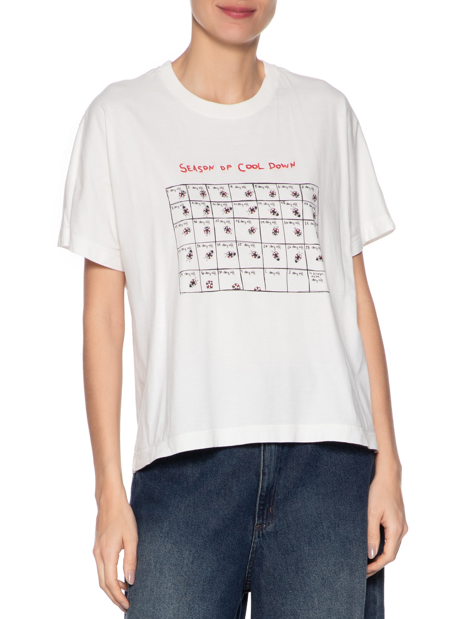 Camiseta Feminina Malha Cool Down Calendar Branco Animale Jeans