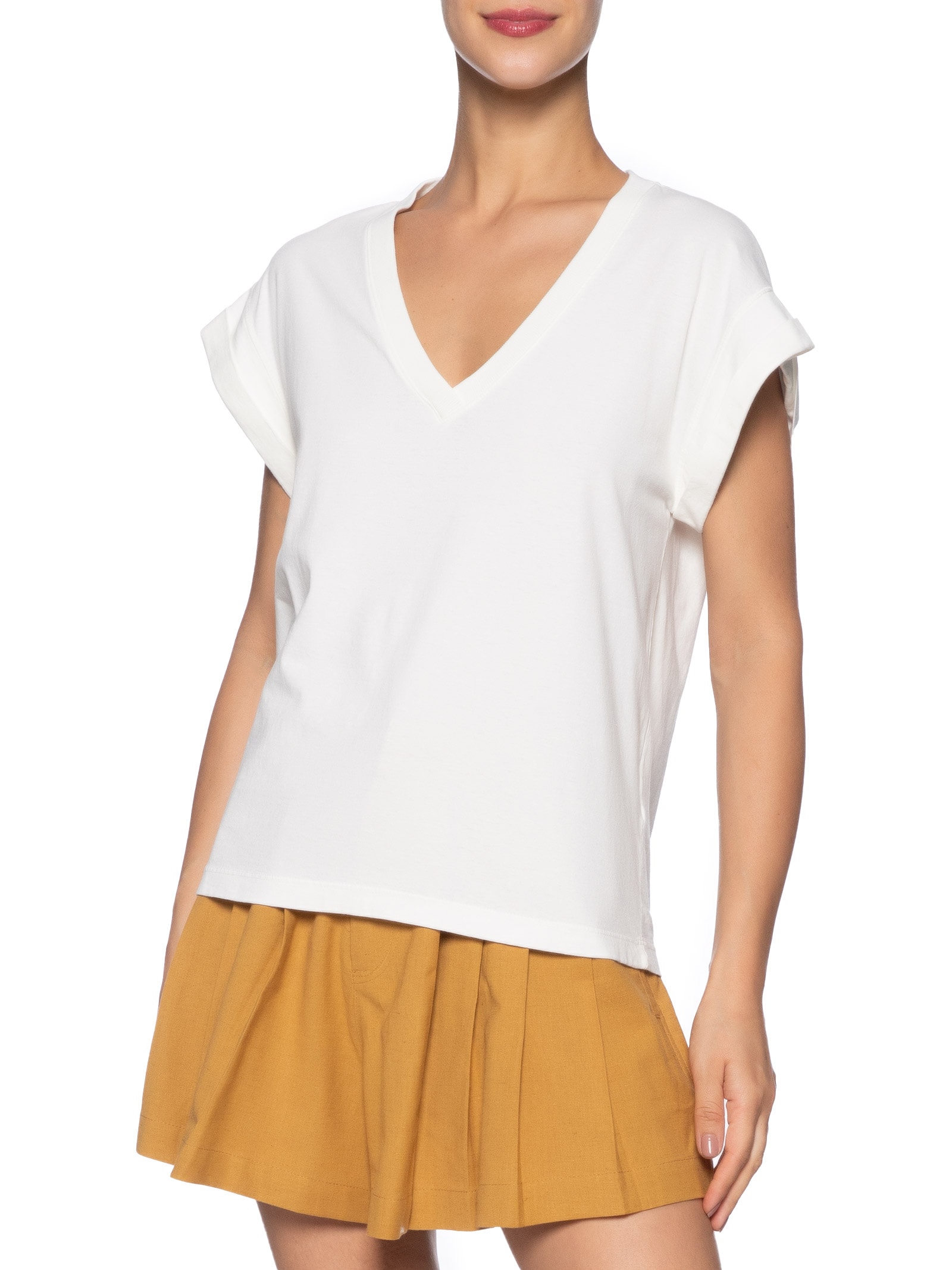 Camiseta Feminina Malha Decote V Manga Dobrada Branco Animale Jeans