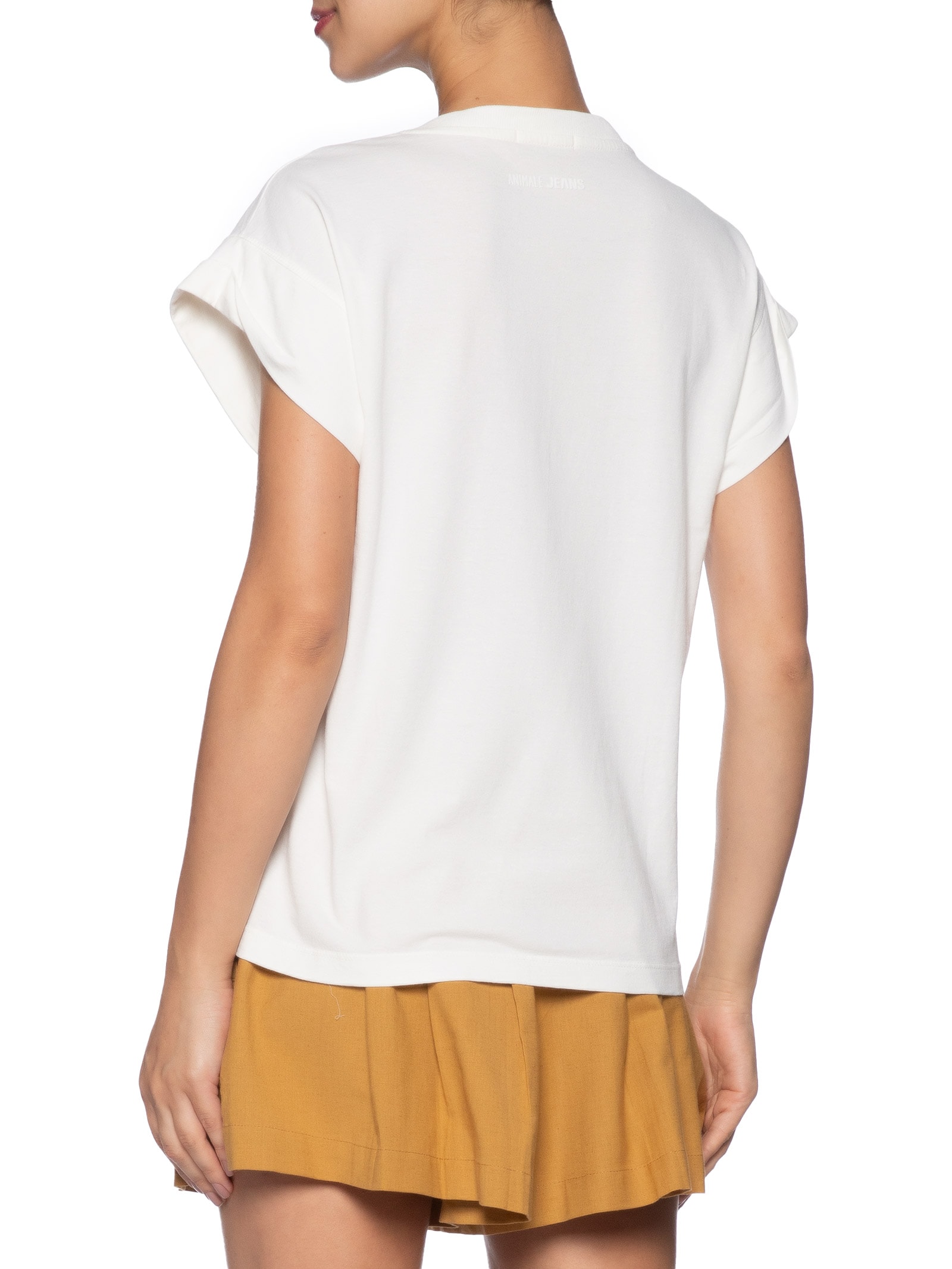 Camiseta Feminina Malha Decote V Manga Dobrada Branco Animale Jeans