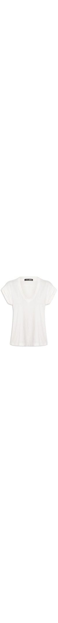 Camiseta Feminina Malha Decote V Manga Dobrada - Branco