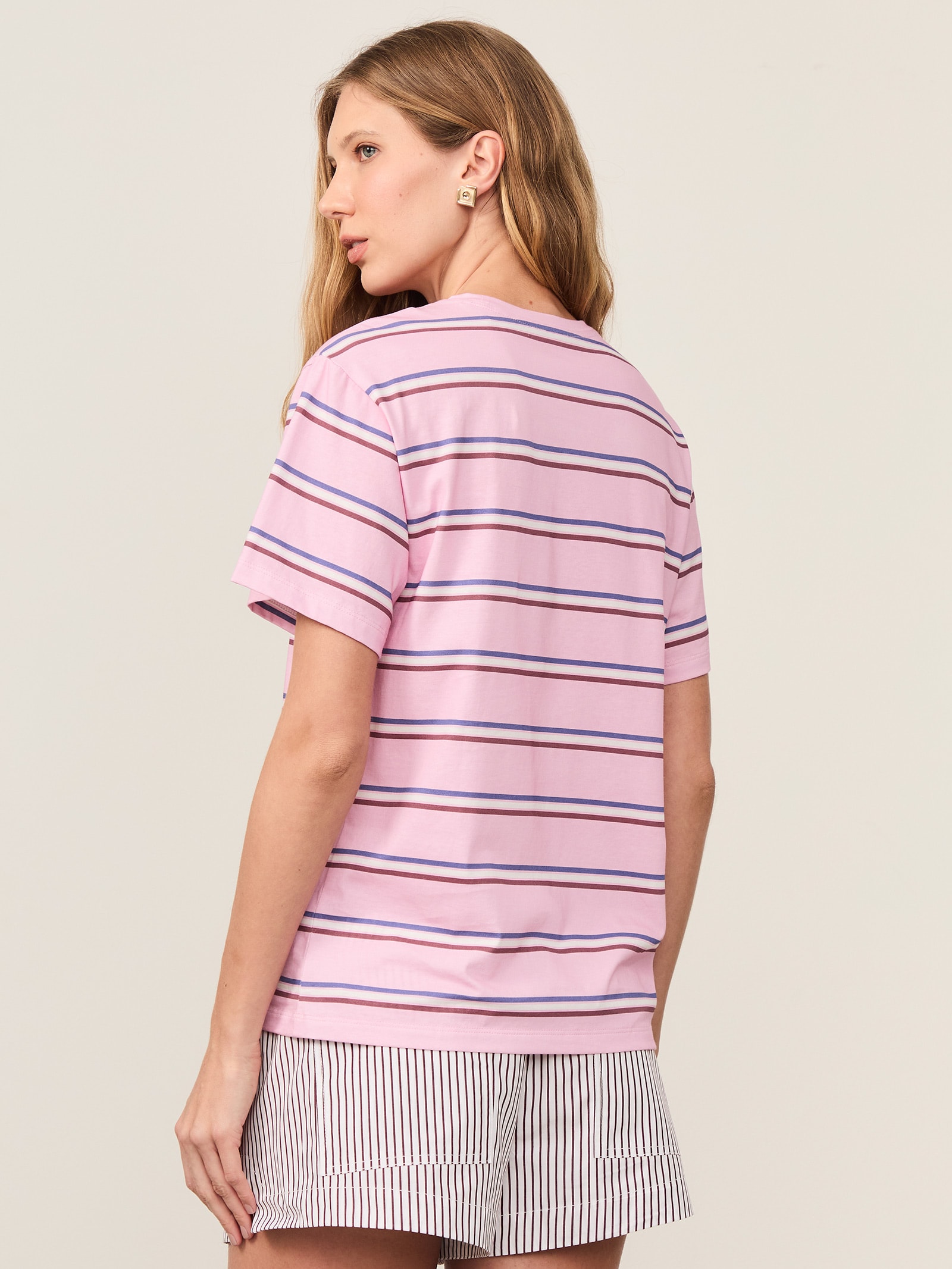 Camiseta Feminina Malha Fio Tinto Rosa Animale