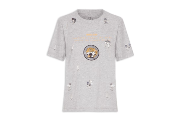 Camiseta Feminina Malha Leopard Bordados - Cinza