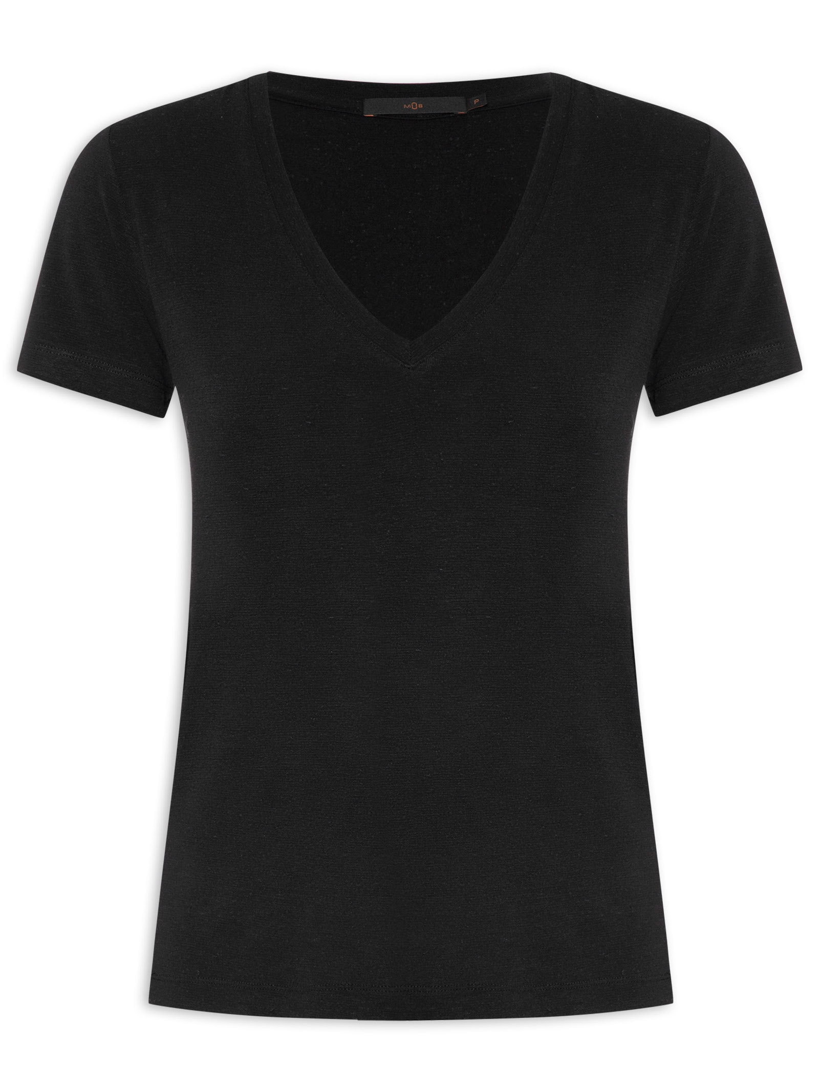 Camiseta Feminina Malha Manga Curta Com Decote V Preto Mob