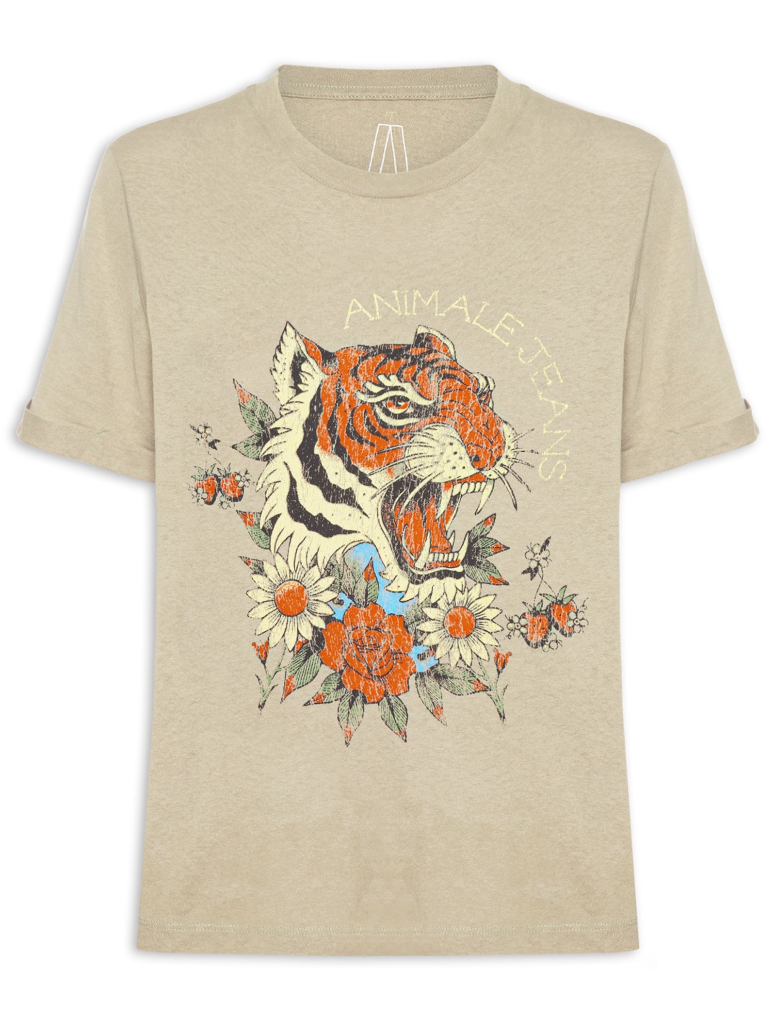 Camiseta Feminina Malha Tiger And Flowers Cinza Animale Jeans