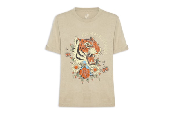 Camiseta Feminina Malha Tiger And Flowers - Cinza