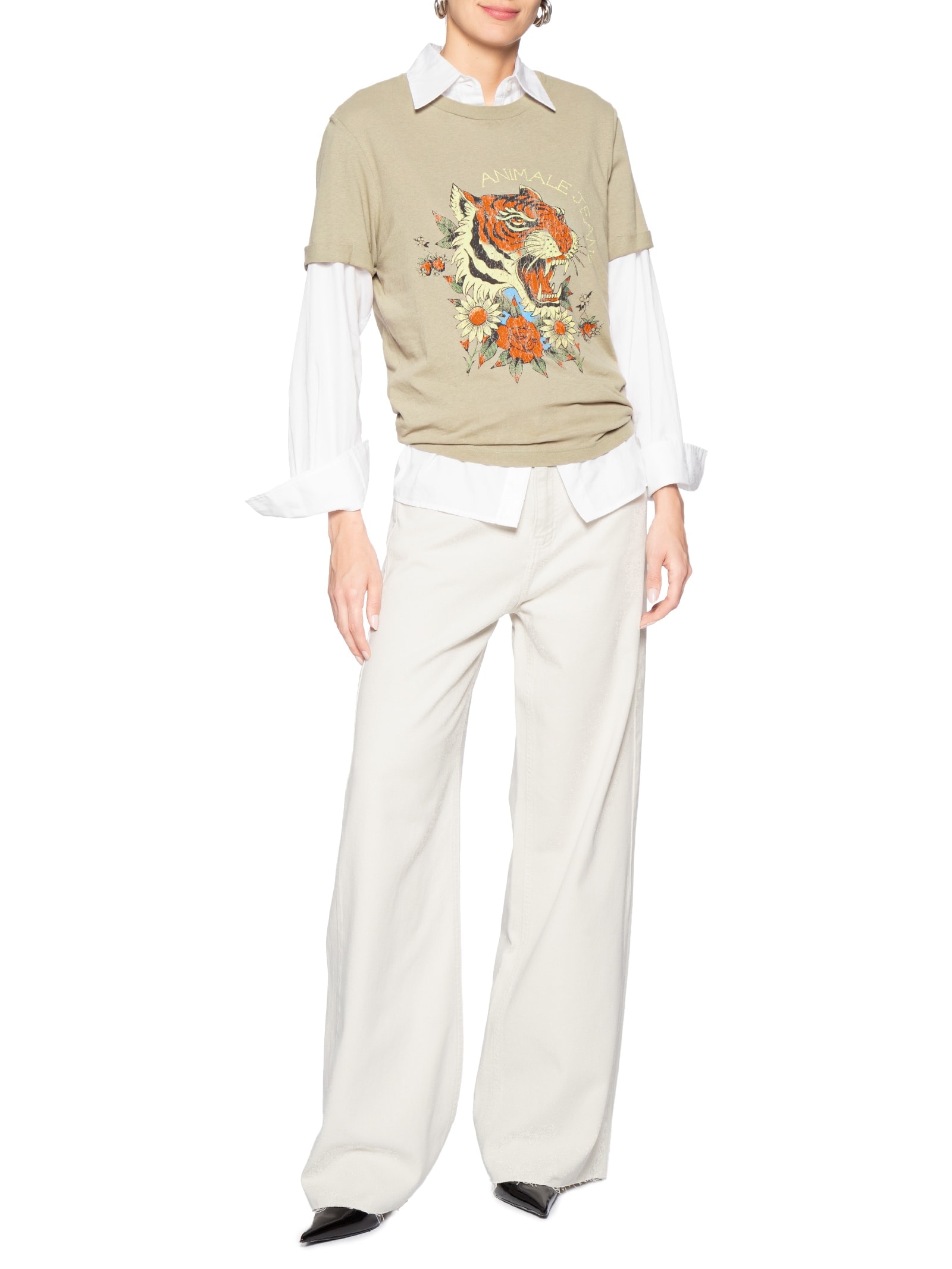 Camiseta Feminina Malha Tiger And Flowers Cinza Animale Jeans