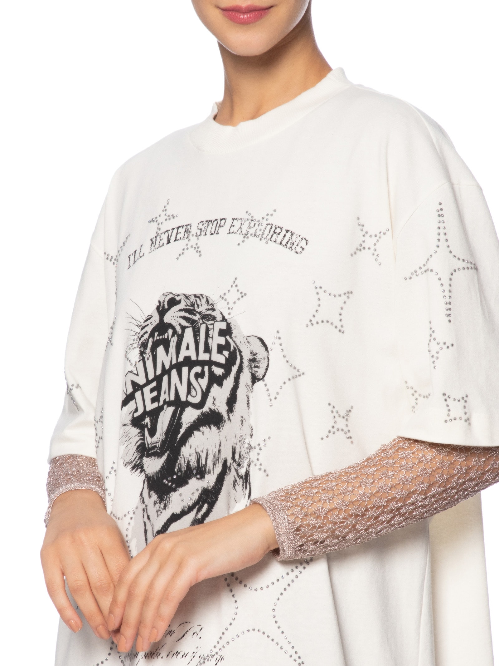 Camiseta Feminina Malha Tigre Brilho Over Branco  Animale Jeans