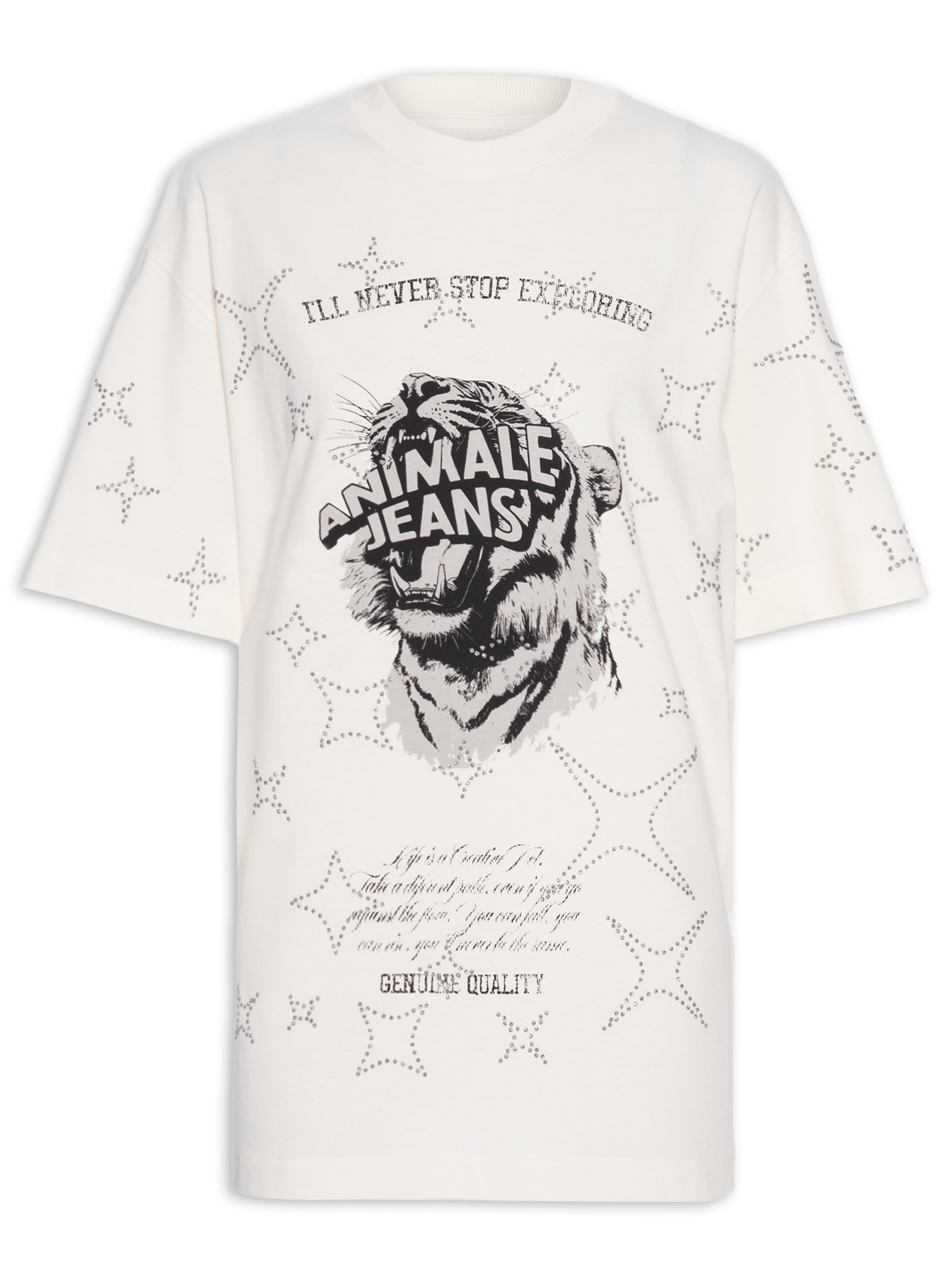 Camiseta Feminina Malha Tigre Brilho Over Branco  Animale Jeans
