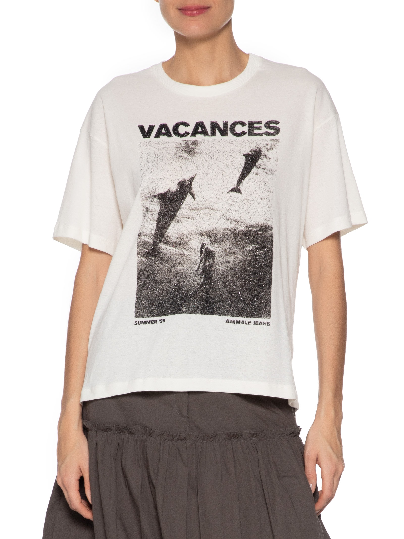 Camiseta Feminina Malha Vacanes Sparkles Branco Animale Jeans