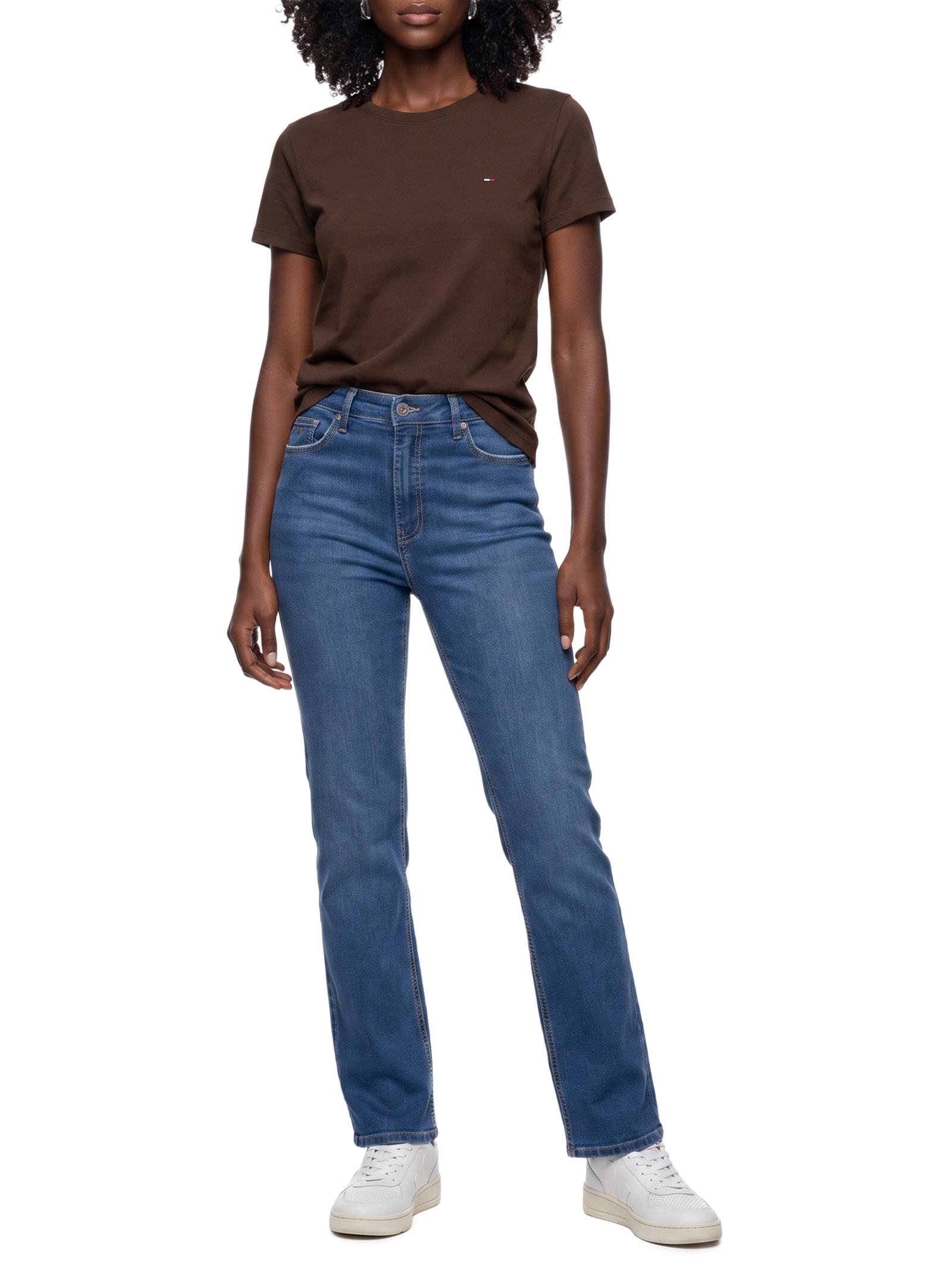 Camiseta Feminina Manga Curta Ab C-Neck Tee Marrom Tommy Jeans