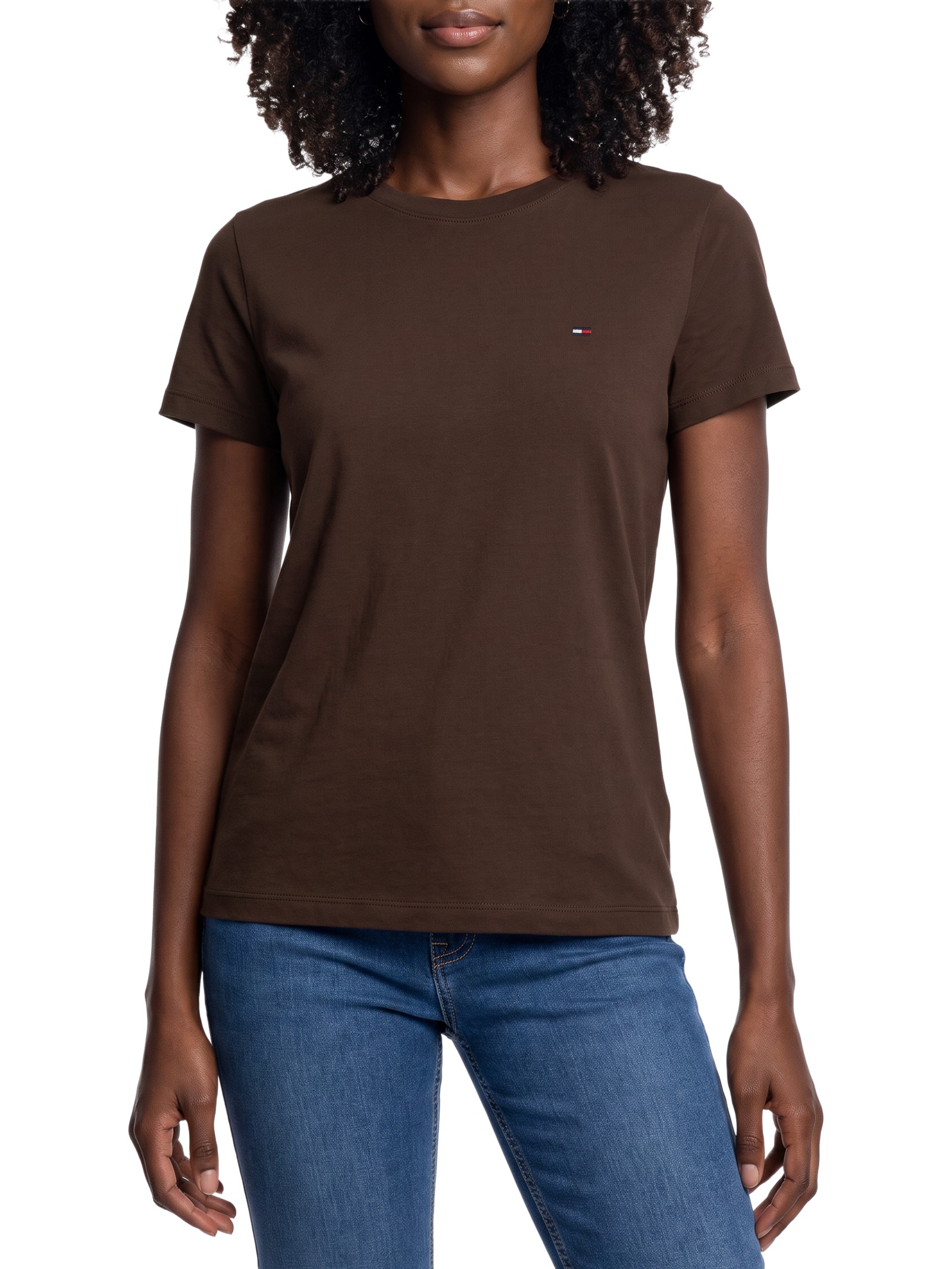Camiseta Feminina Manga Curta Ab C-Neck Tee Marrom Tommy Jeans