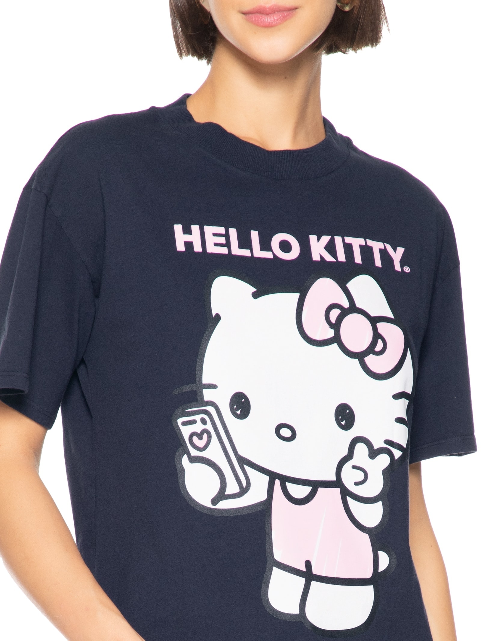 Camiseta Feminina Manga Curta Azul My Favorite Things + Hello Kitty