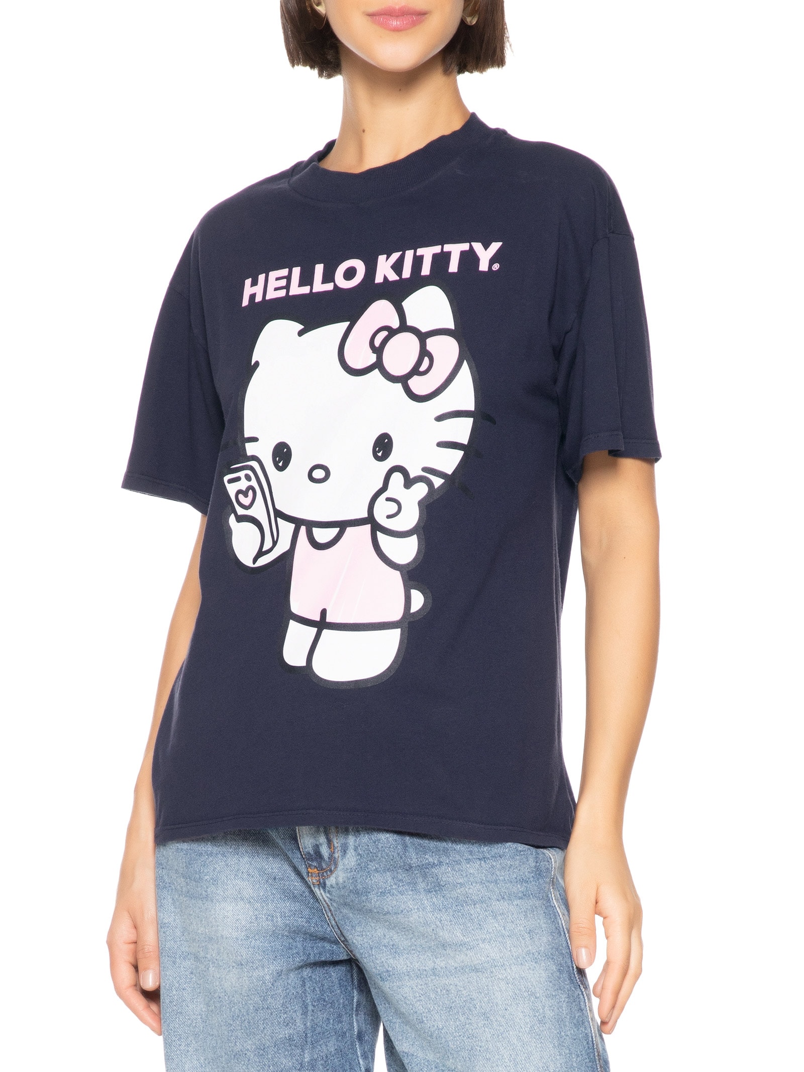 Camiseta Feminina Manga Curta Azul My Favorite Things + Hello Kitty