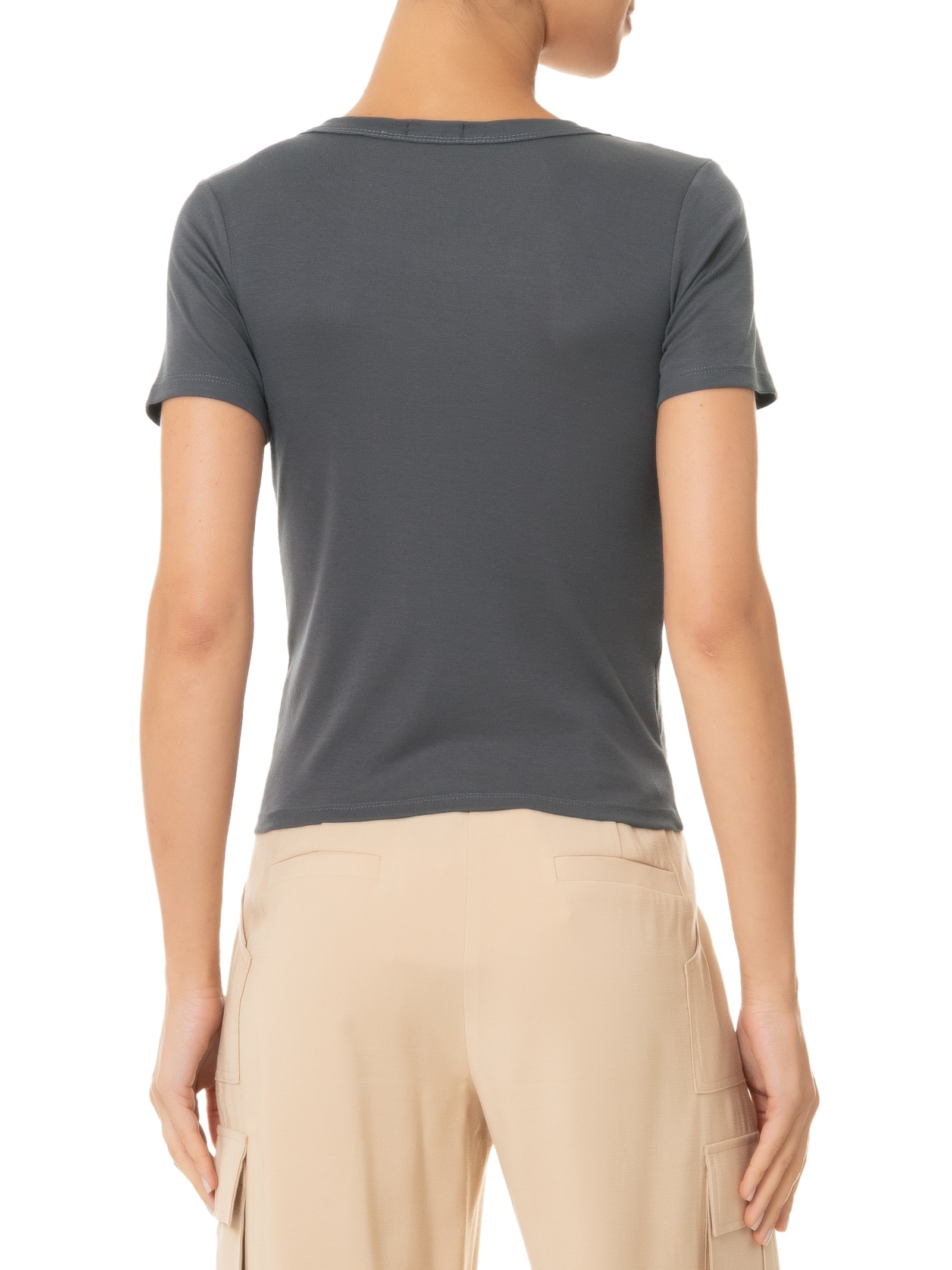 Camiseta Feminina Manga Curta Cinza Basiq