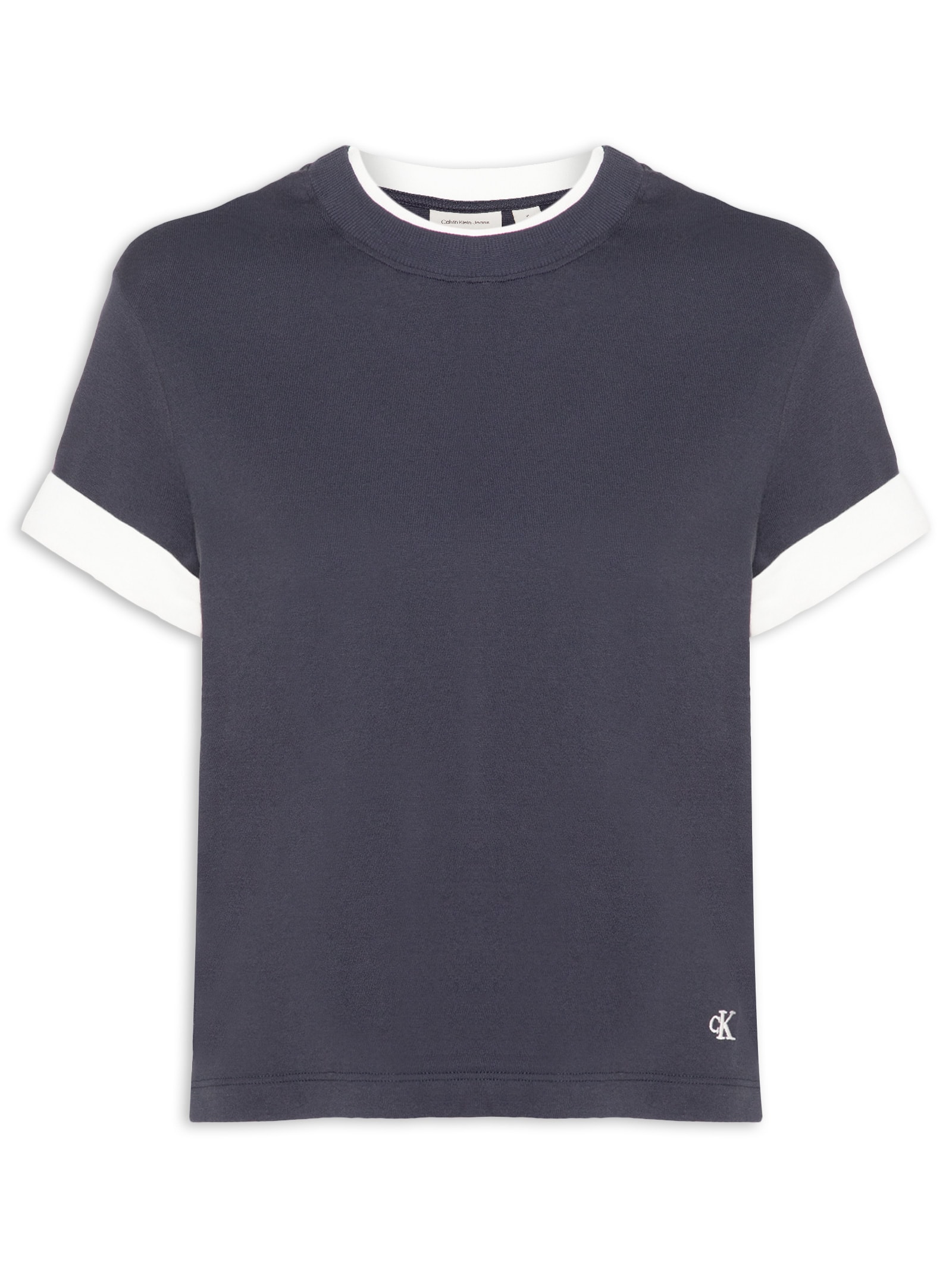Camiseta Feminina Manga Curta Gola Dupla Azul Calvin Klein Jeans