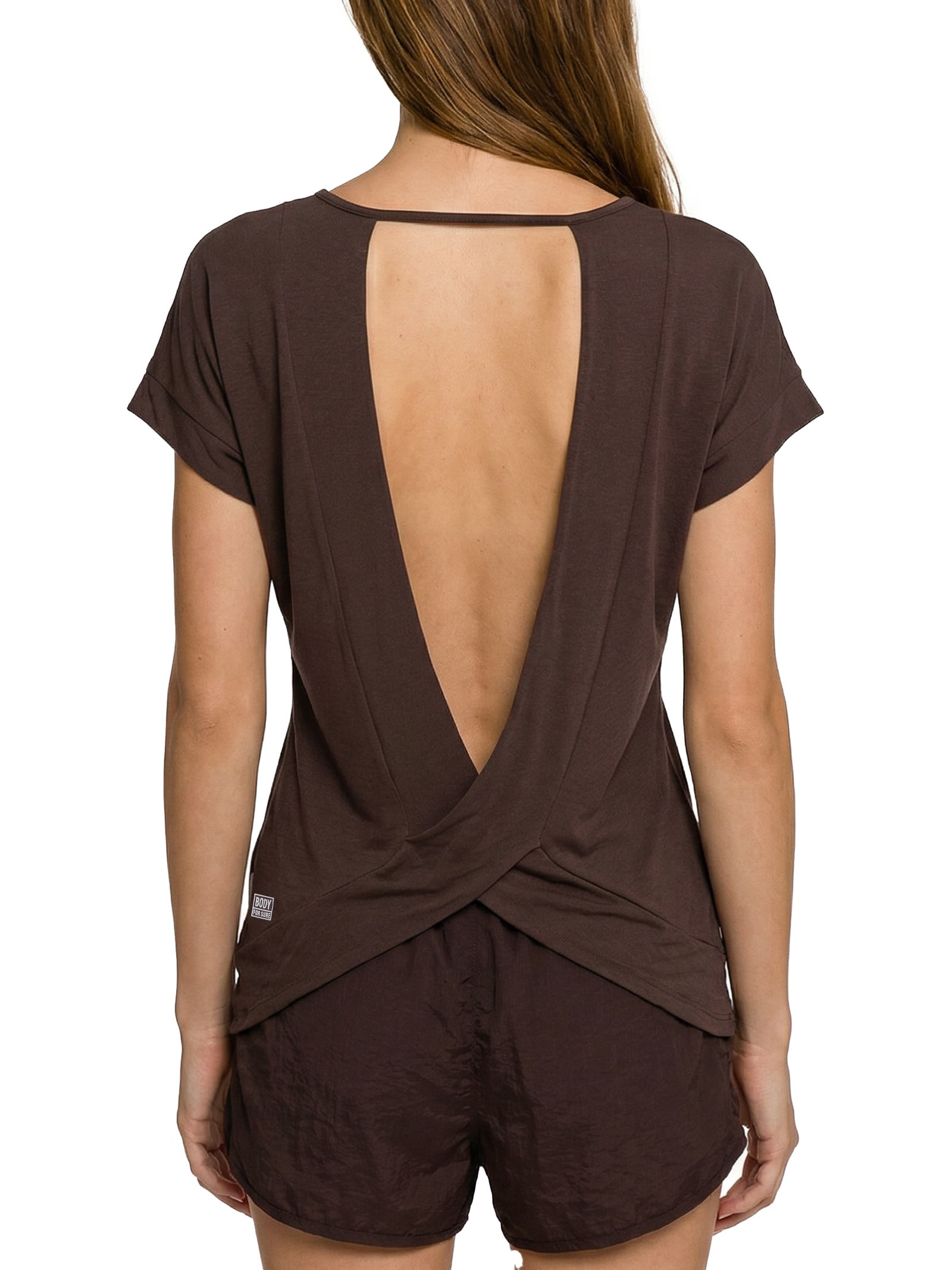 Camiseta Feminina Manga Curta Lisa Marrom Body For Sure