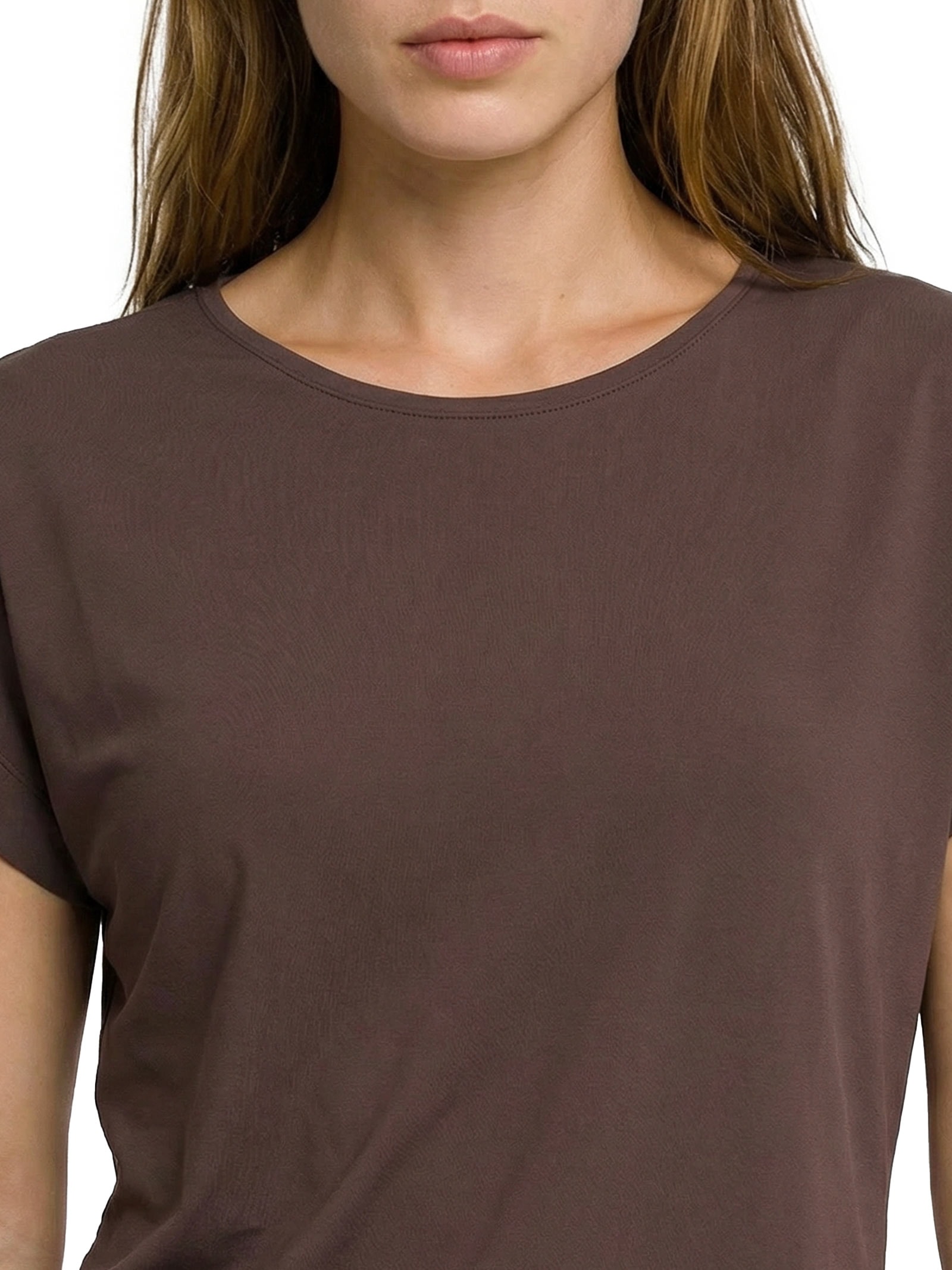 Camiseta Feminina Manga Curta Lisa Marrom Body For Sure