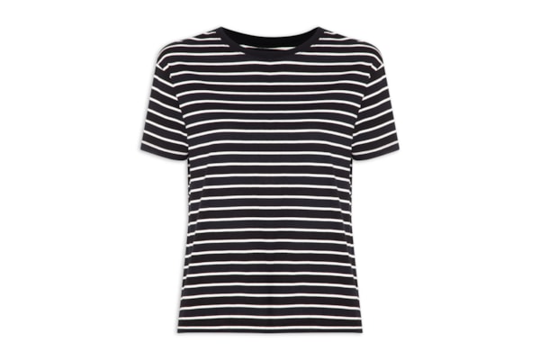 Camiseta Feminina Manga Curta Listras - Preto