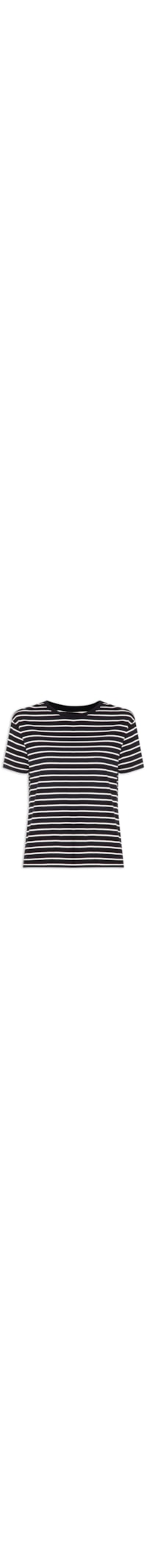 Camiseta Feminina Manga Curta Listras - Preto