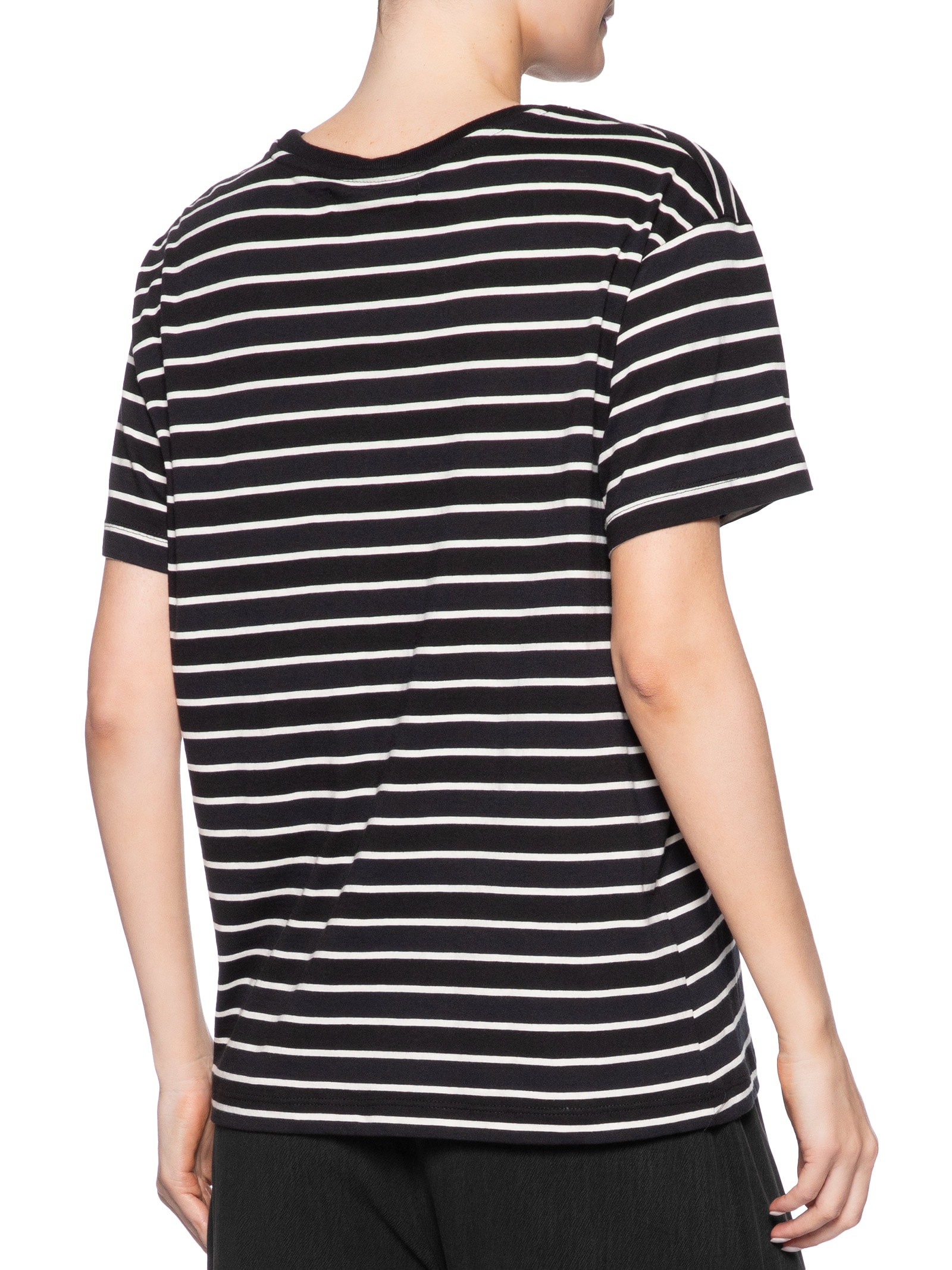 Camiseta Feminina Manga Curta Listras Preto Maria Filó