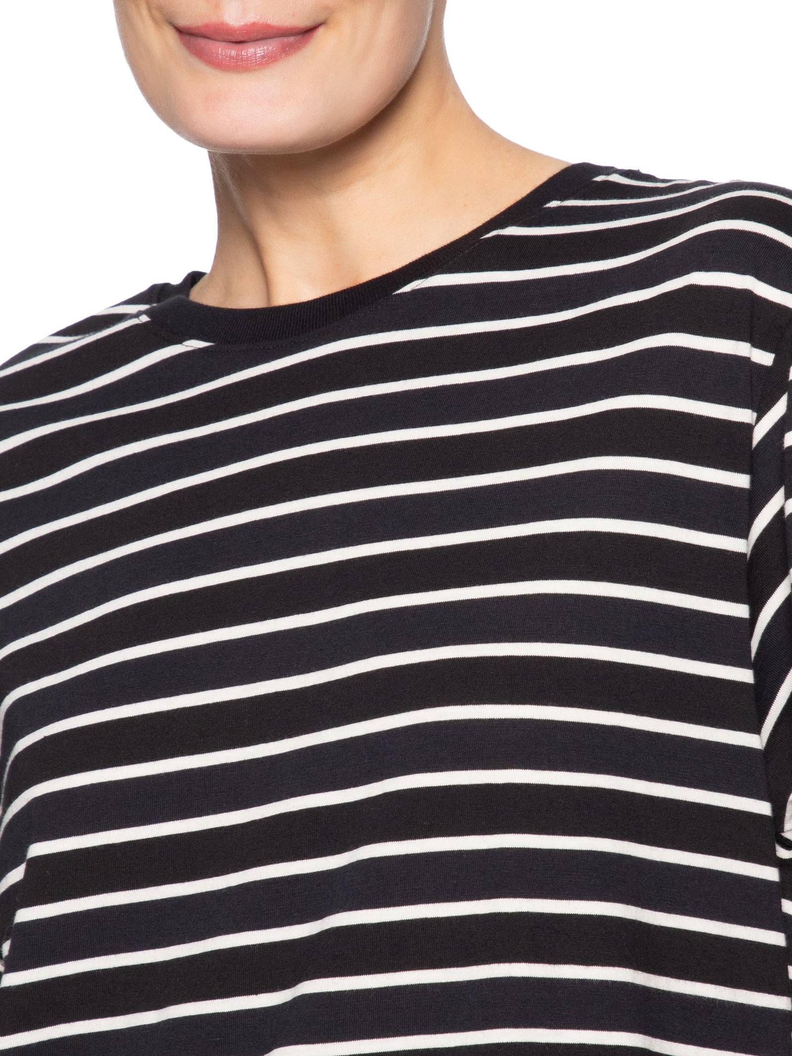Camiseta Feminina Manga Curta Listras Preto Maria Filó