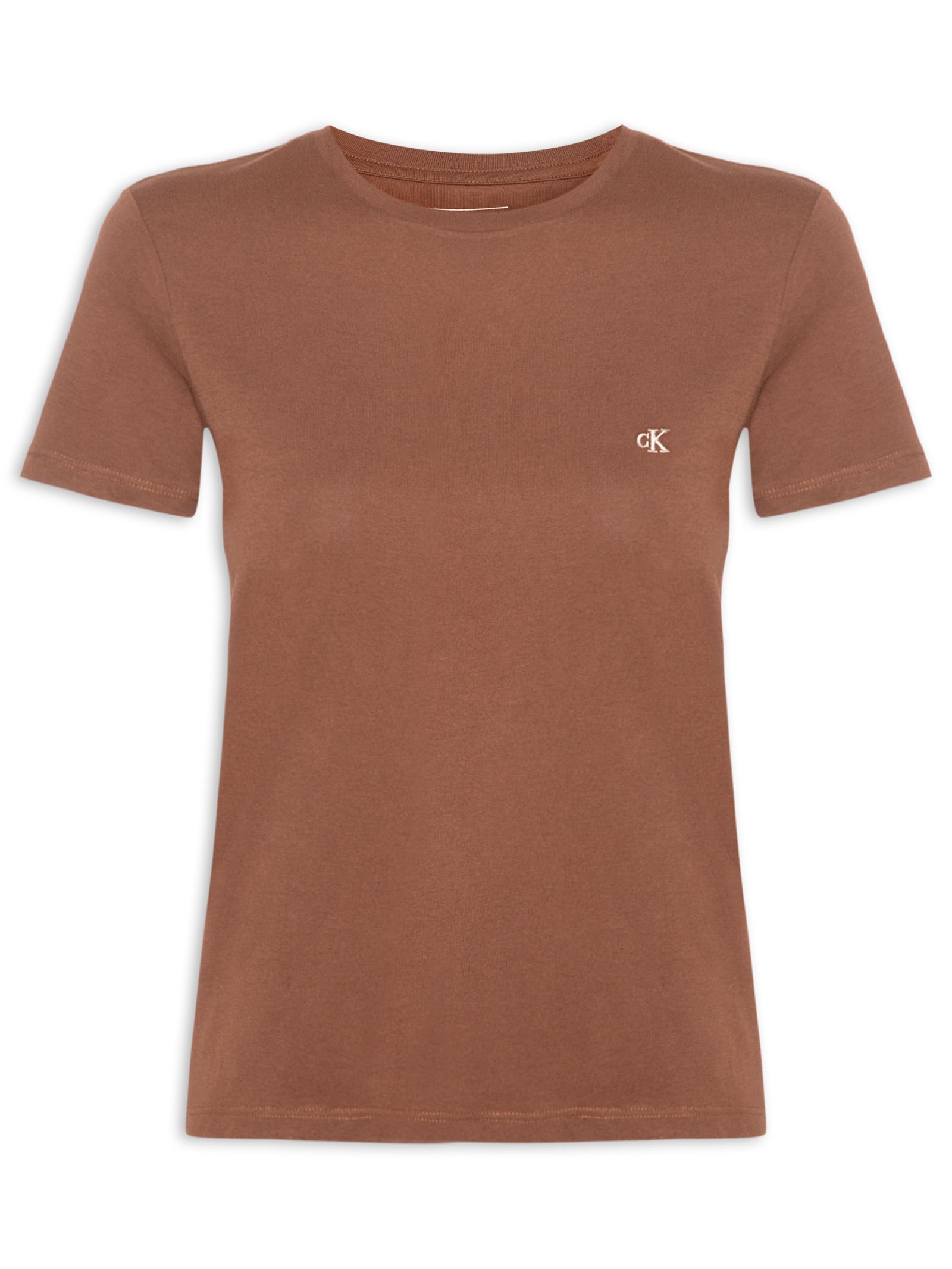Camiseta Feminina Manga Curta Logo Bordado Marrom Calvin Klein Jeans