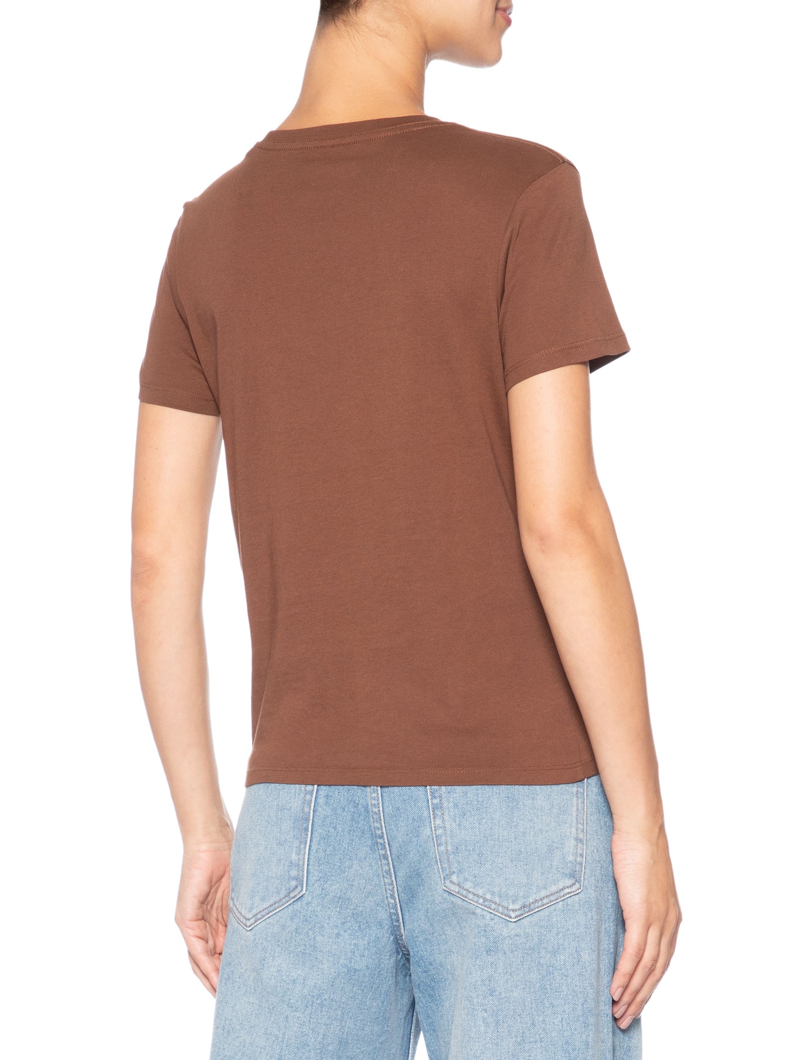 Camiseta Feminina Manga Curta Logo Bordado Marrom Calvin Klein Jeans