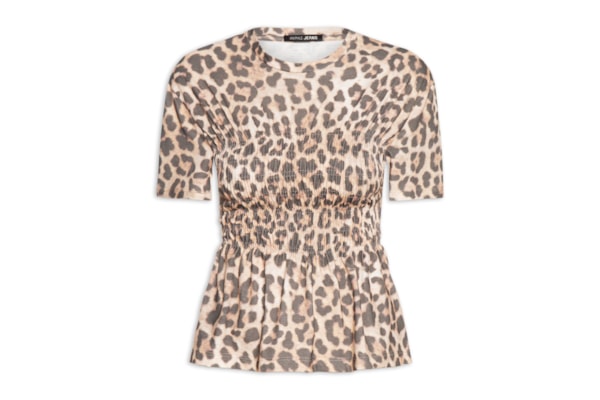Camiseta Feminina Manga Curta Malha Lastex Estampa Onça Skin Aj - Animal Print