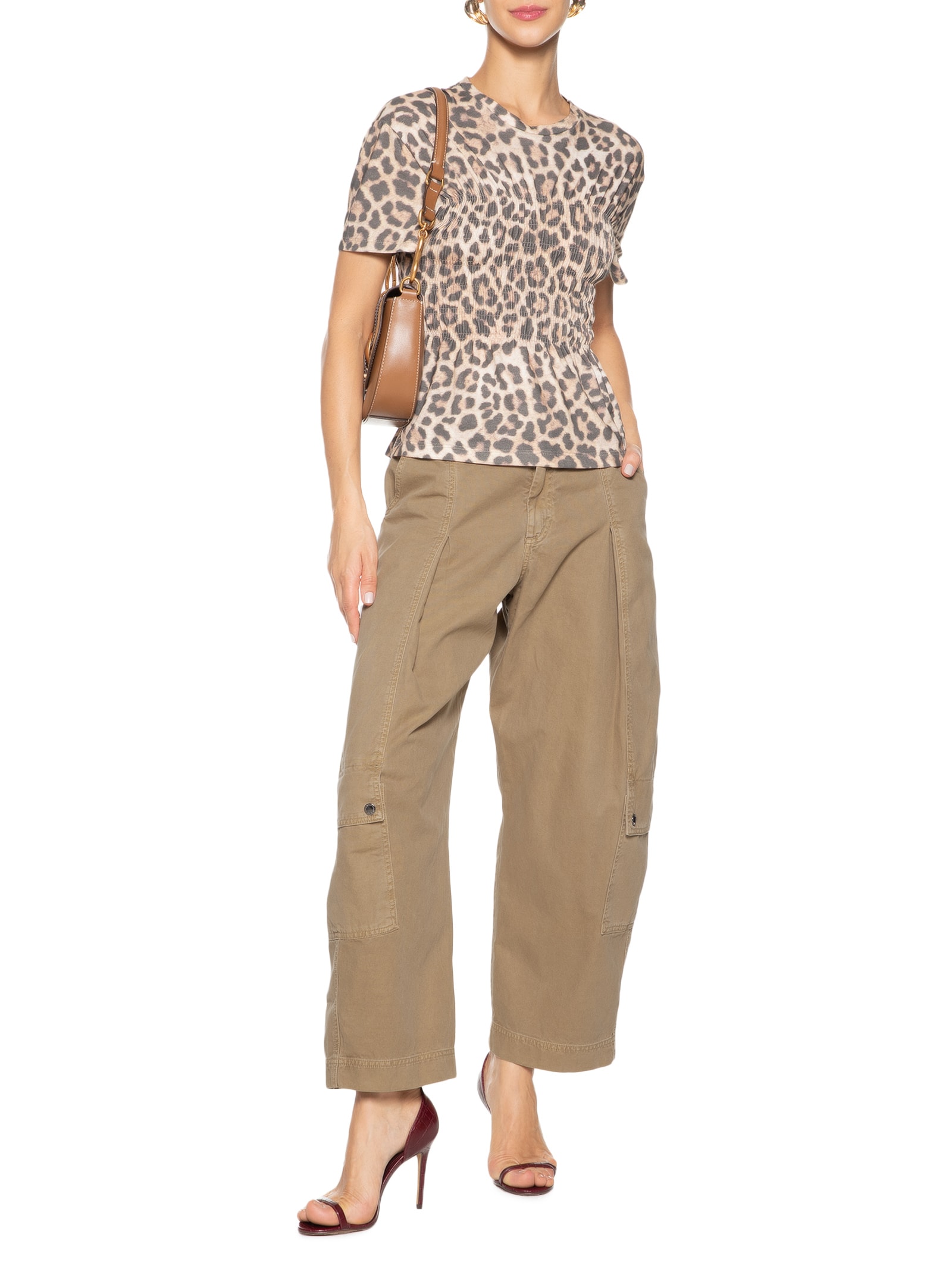 Camiseta Feminina Manga Curta Malha Lastex Estampa Onça Skin Aj Animal Print Animale Jeans